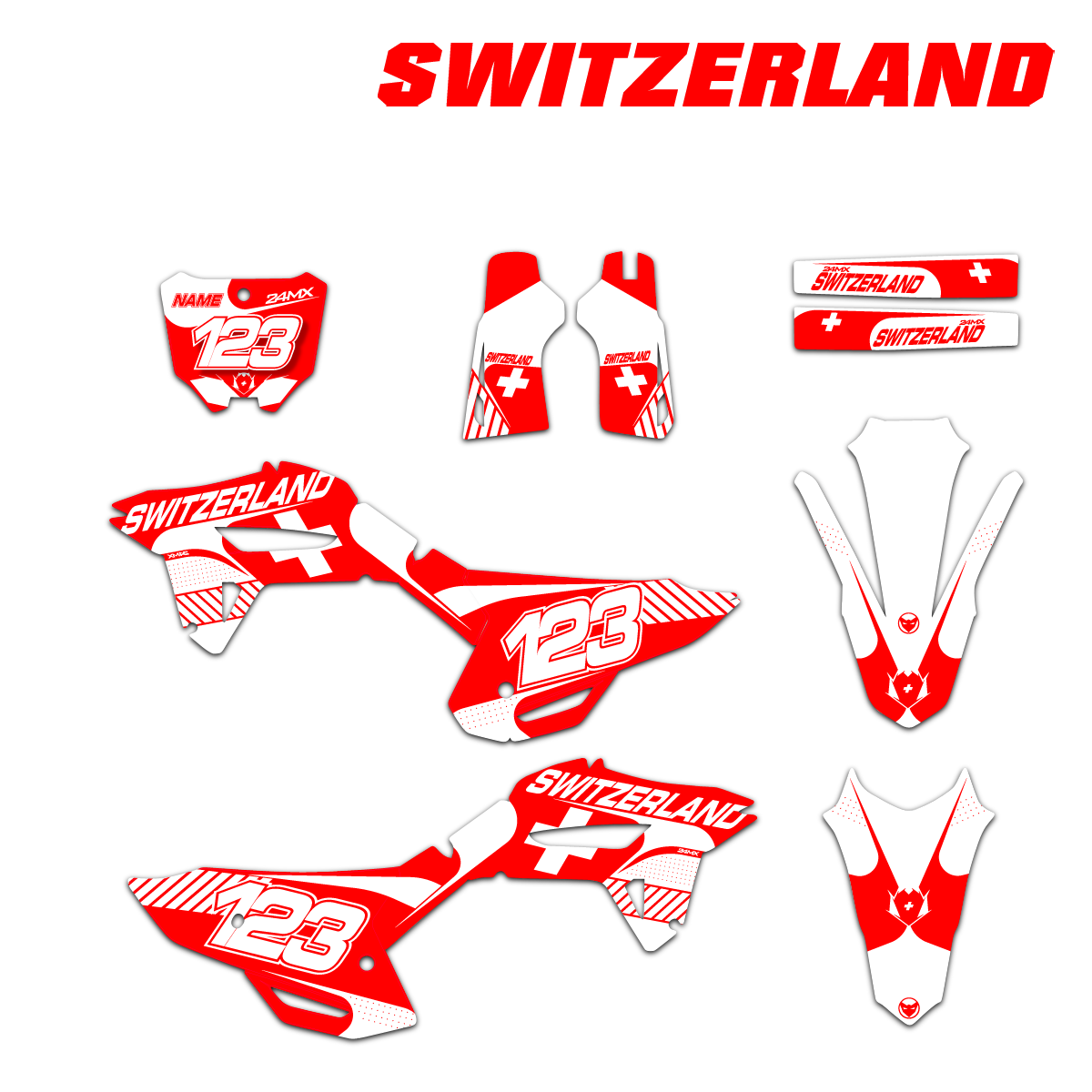 Stickerset 24MX Switzerland Patriotic met Naam & Nummer