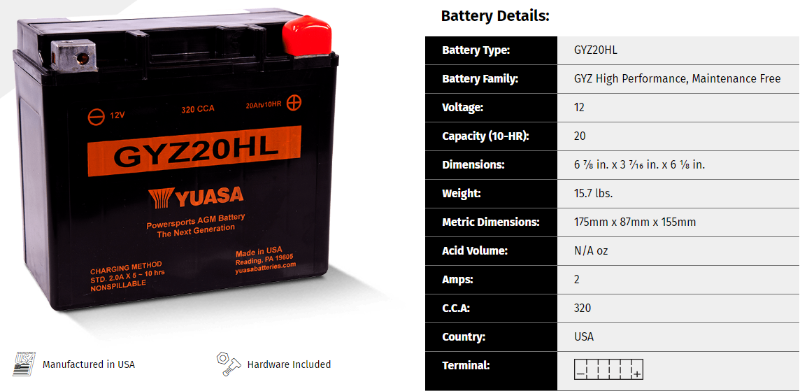 Yuasa GYZ- Series AGM Battery– Search by bike