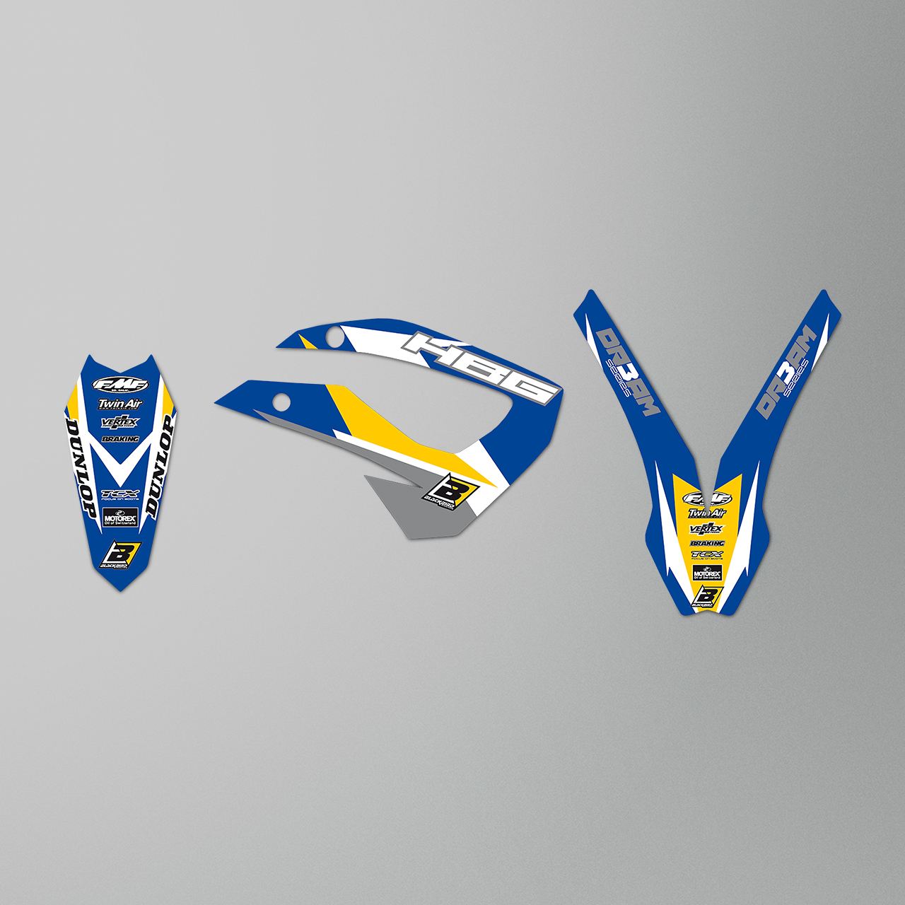 Complete Stickerset + Zadelovertrek Blackbird Dream 3 Blauw-Geel-Wit