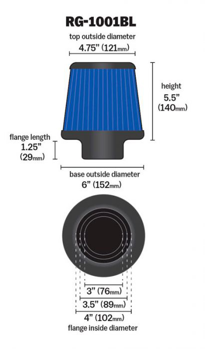 K&N Universal Air Filter Round Conical Chrome