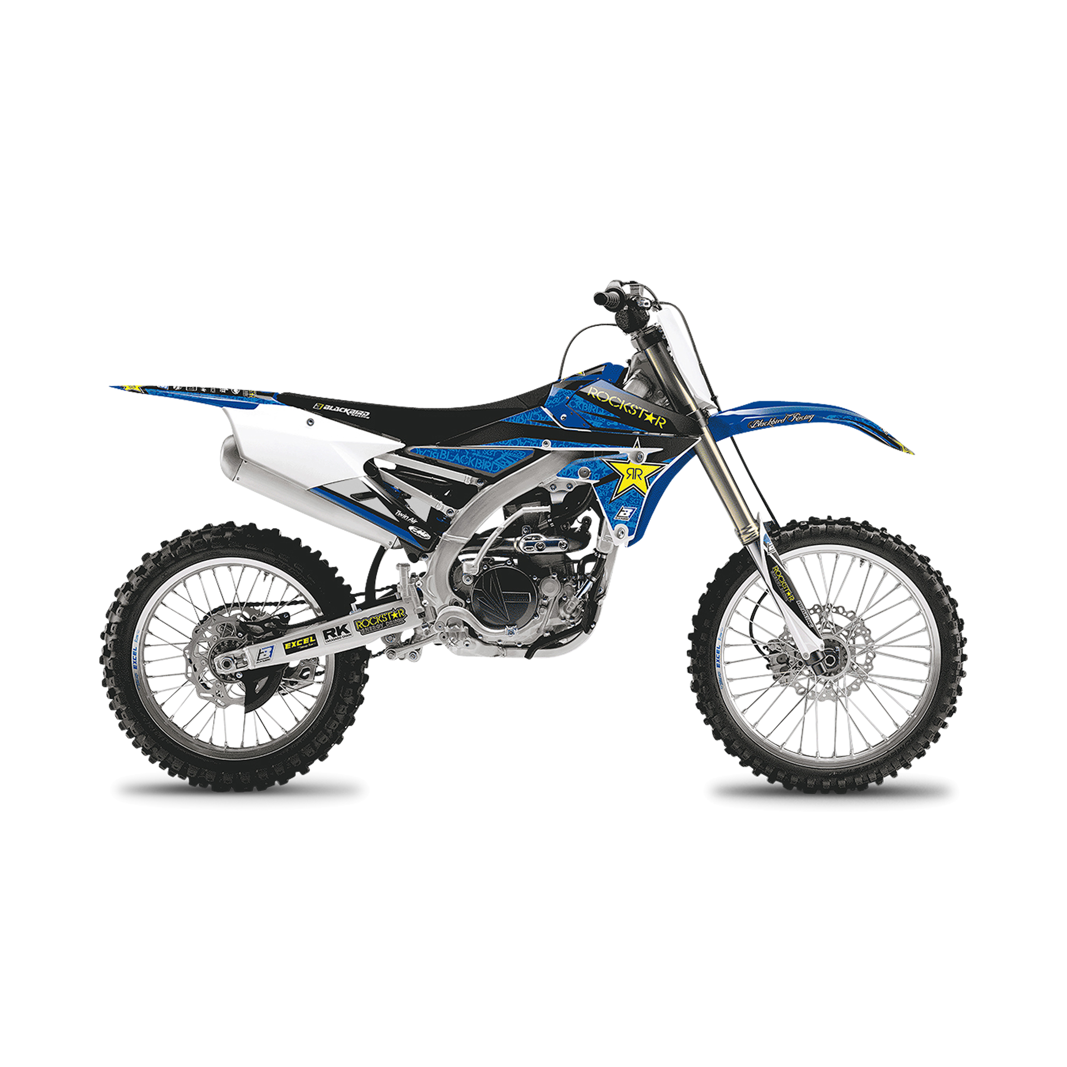 Complete Stickerset + Zadelovertrek Blackbird Rockstar Energy Blauw-Geel-Zwart