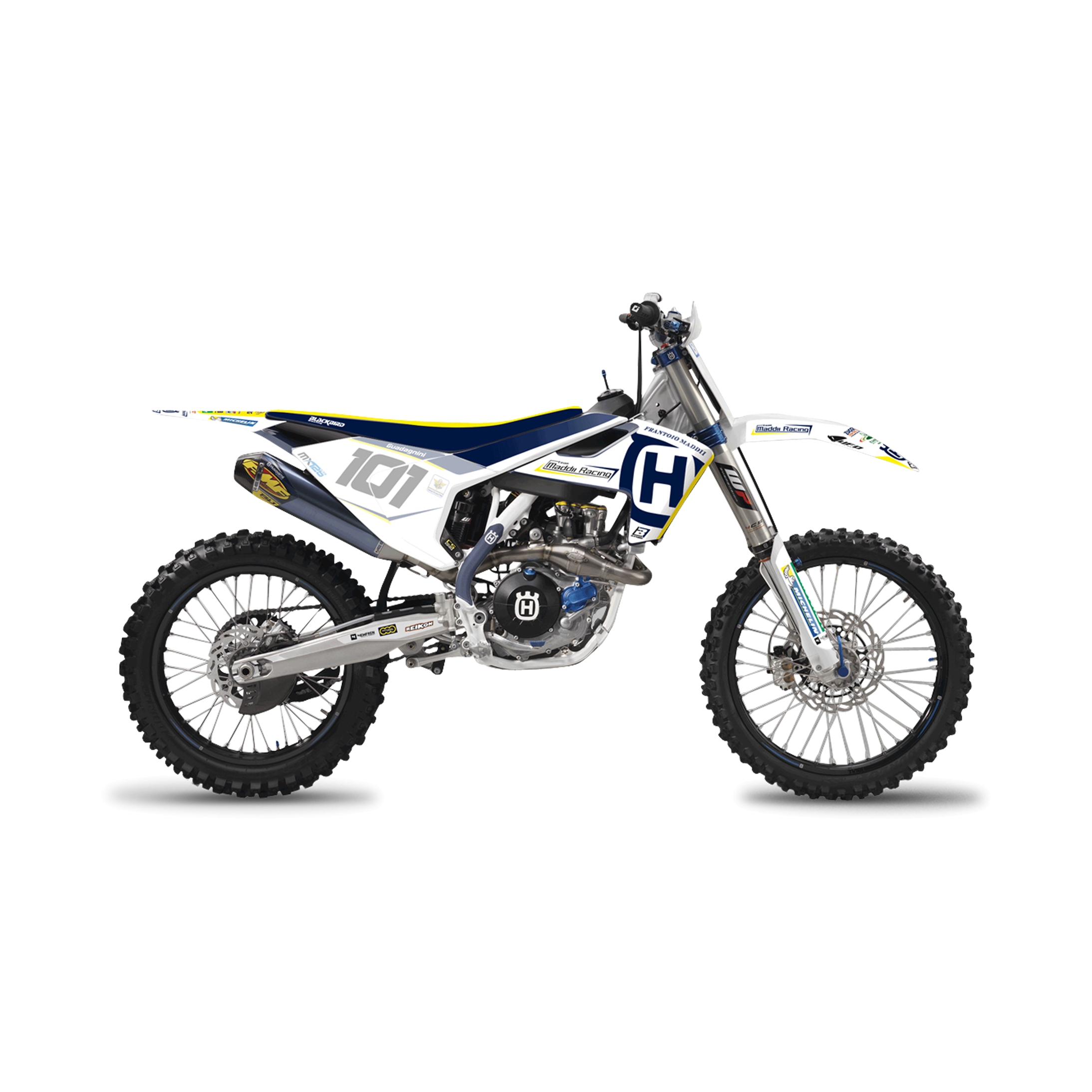 Blackbird Replica Maddii Racing 2018 Complete Decal Kit with Seat Cover White-Yellow-Blue