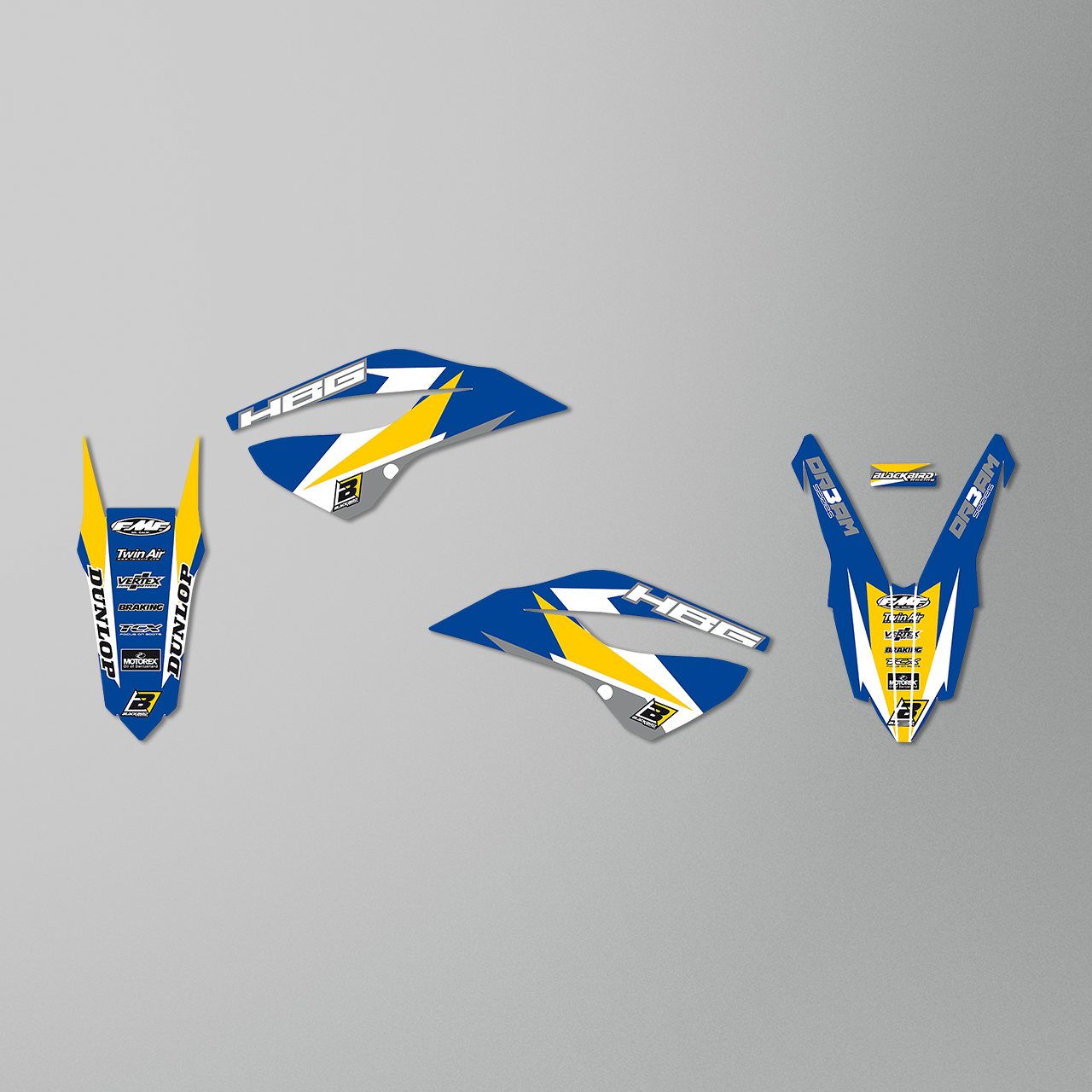 Blackbird Dream 3 Complete Decal Kit with Seat Cover Yellow-Blue-White