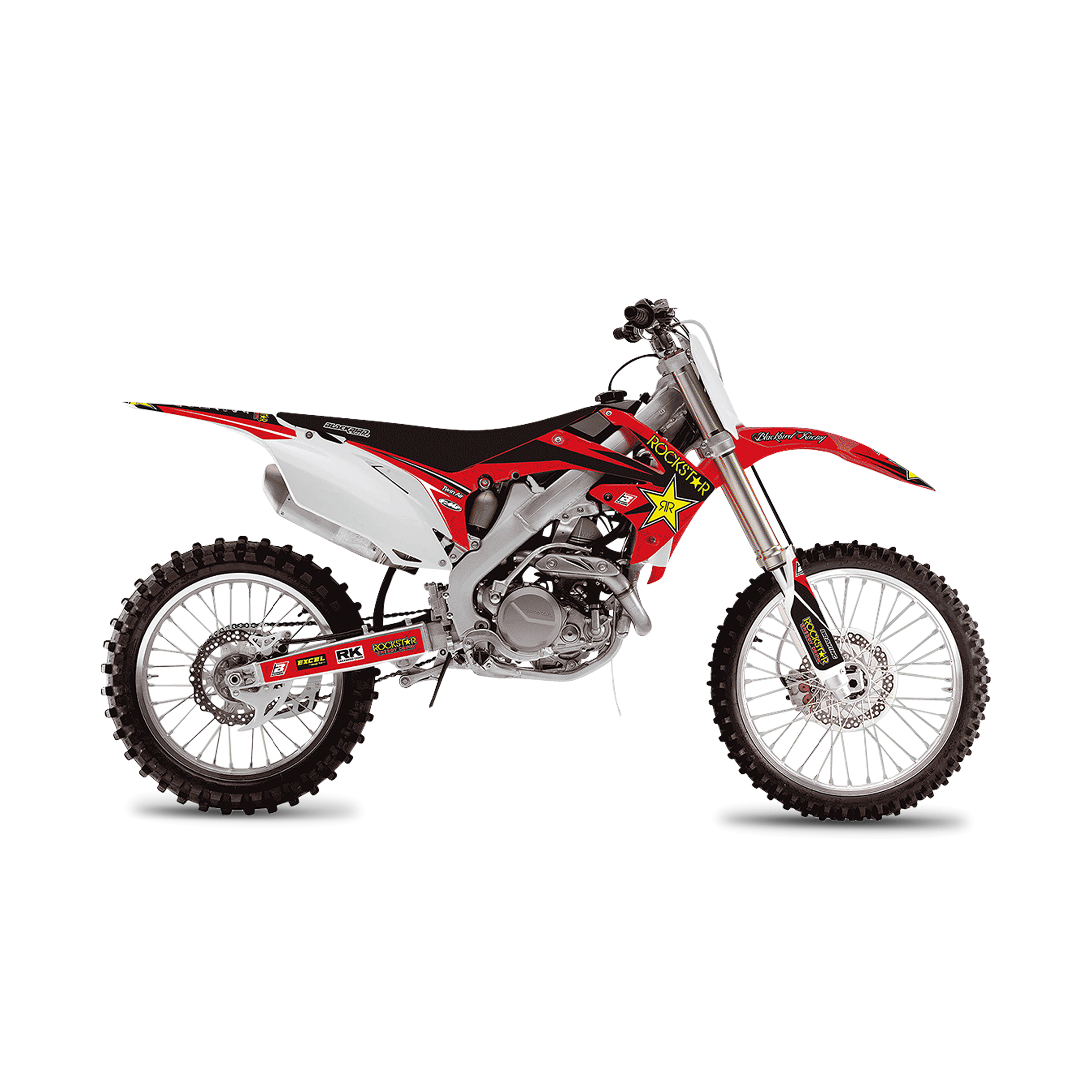Kit Completo de Adhesivos + Funda de Asiento Blackbird Rockstar Energy Rojo-Amarillo-Negro