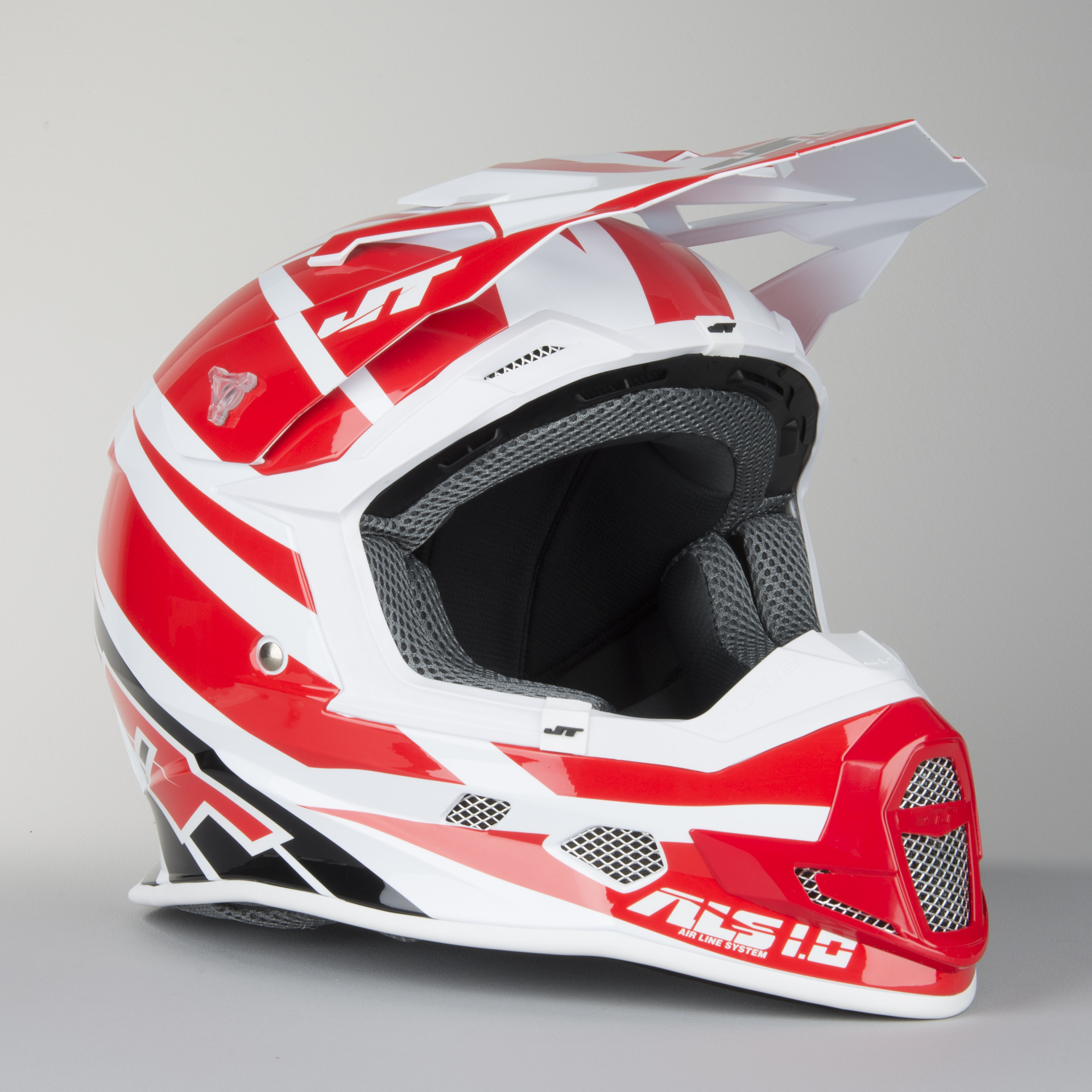 red and black motocross helmet