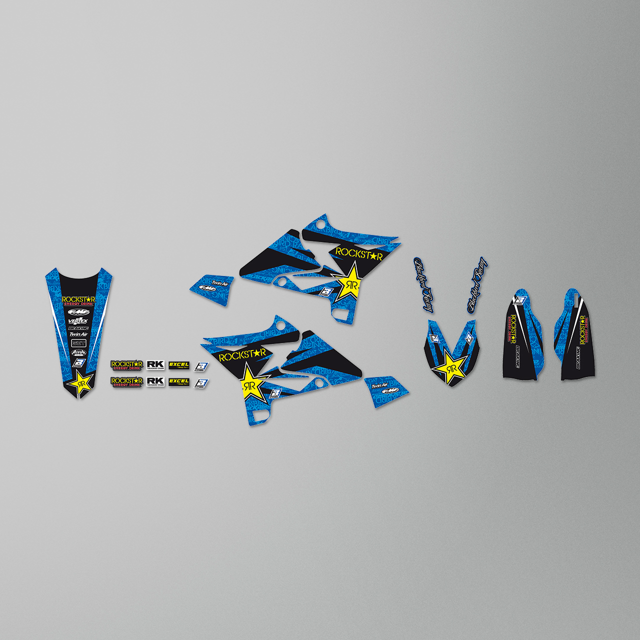 Blackbird Rockstar Energy Complete Decal Kit with Seat Cover Blue-Black-Yellow