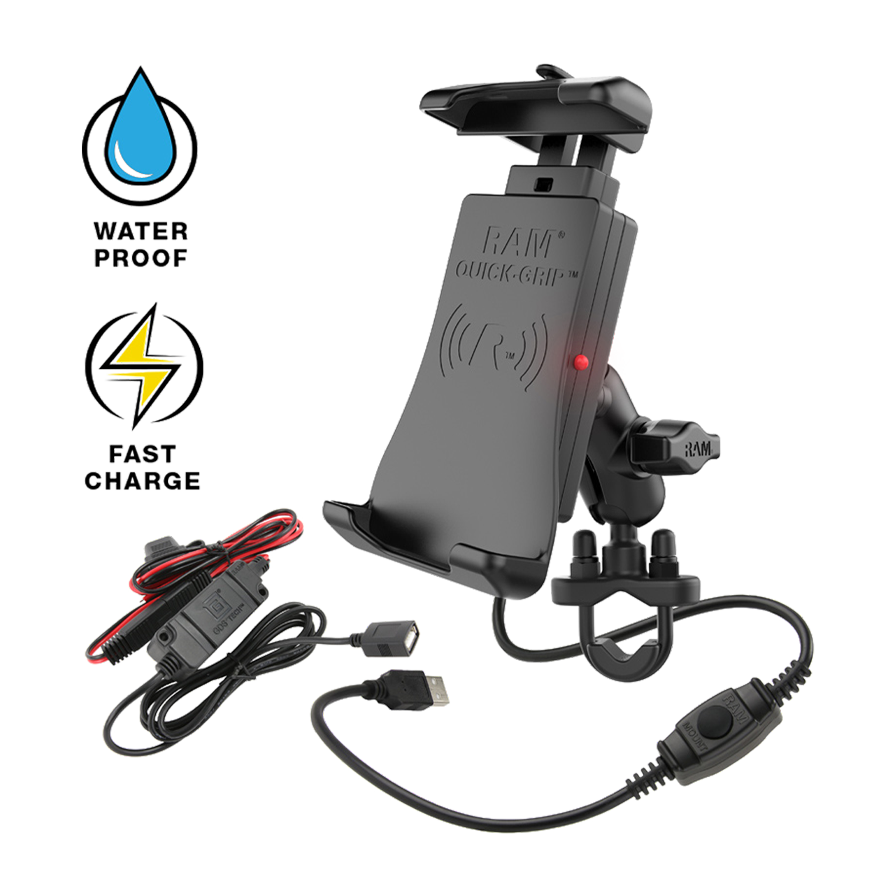 RAM® Mounts Quick-Grip™ Waterproof Wireless Charging Handlebar Mount -  Lowest Price Guarantee