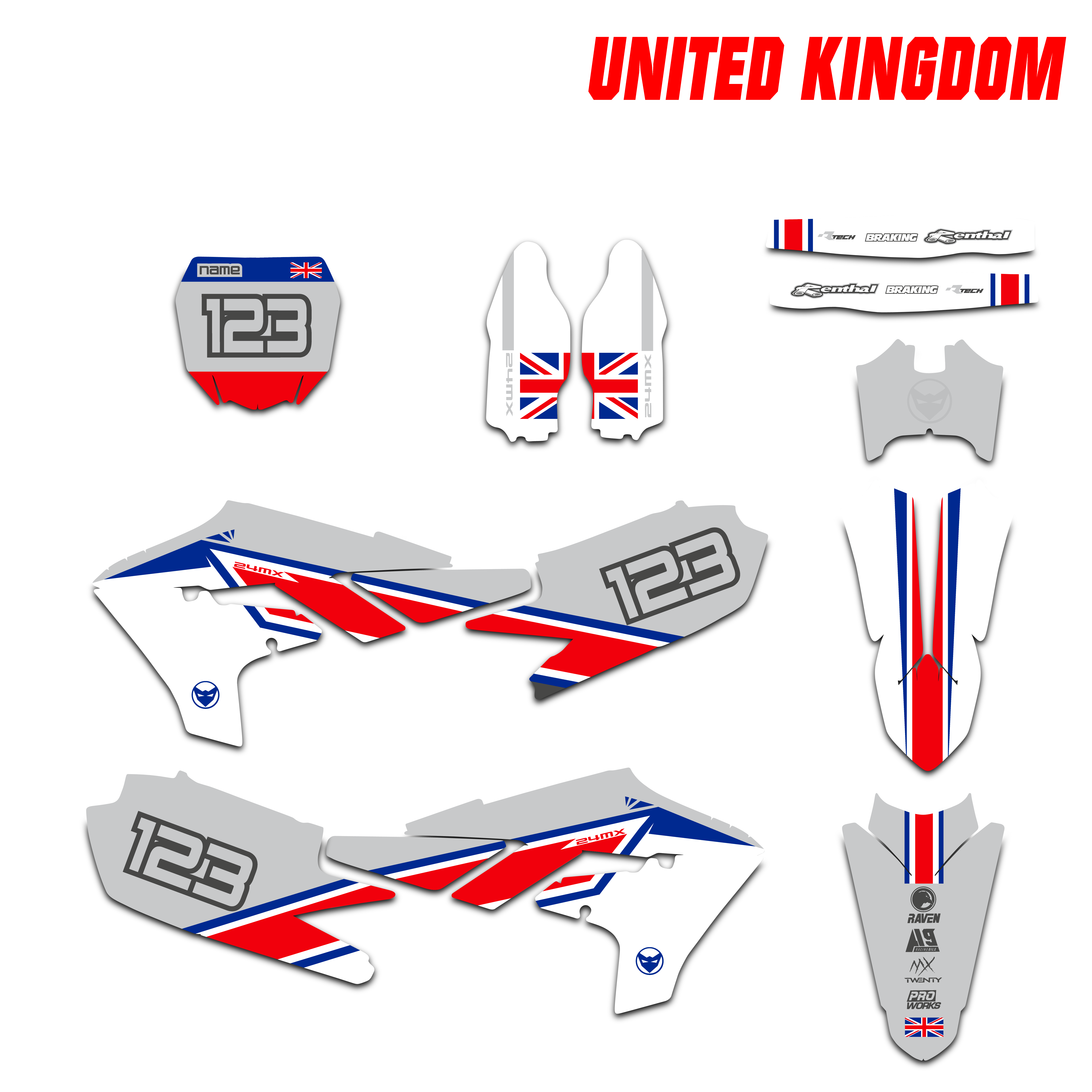 Stickerset 24MX UK Patriotic met Naam & Nummer