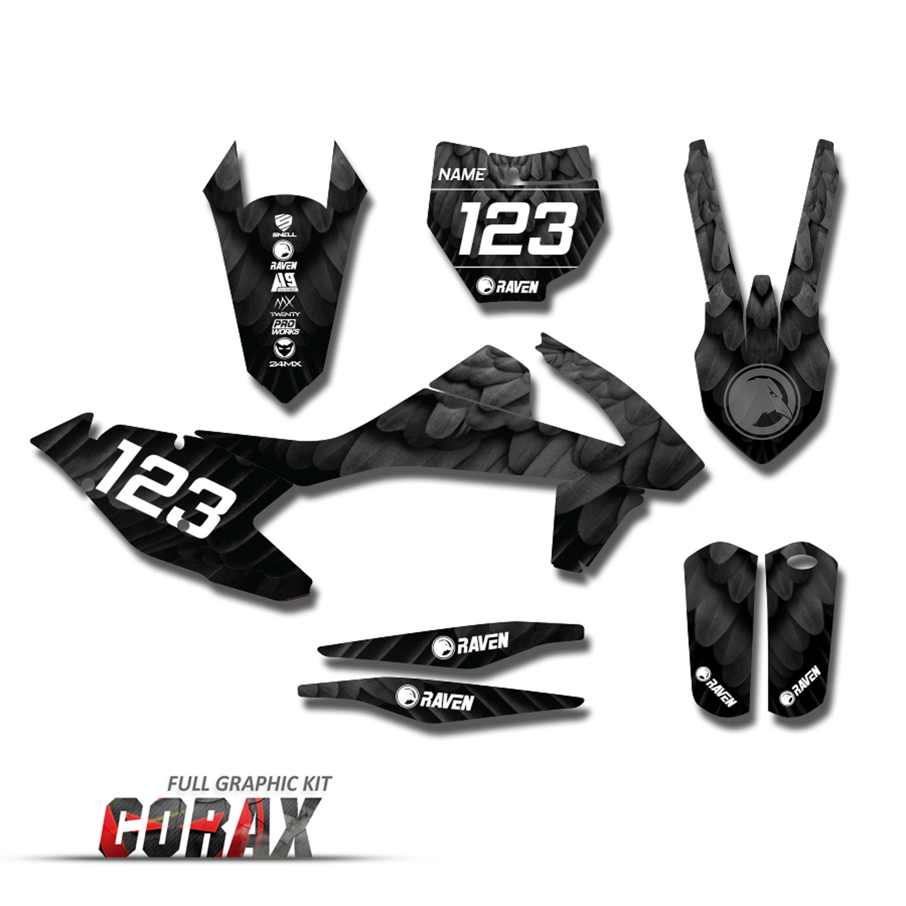 Complete stickerset CORAX en nummerplaatstickers