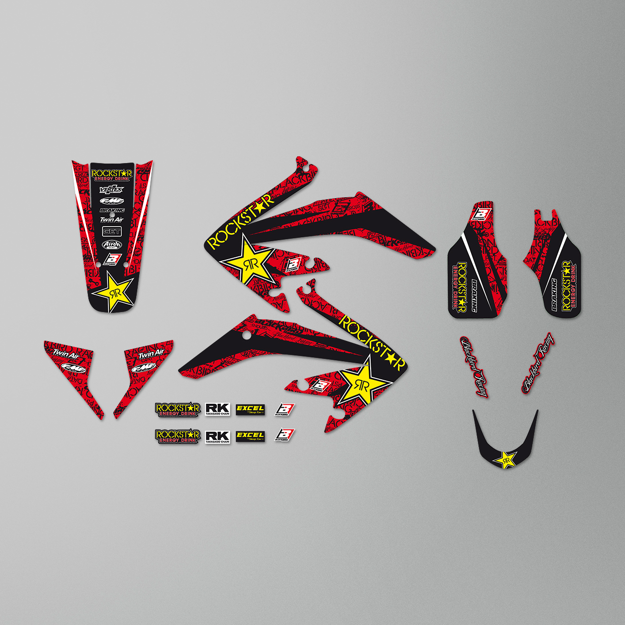Blackbird Rockstar Energy Complete Decal Kit with Seat Cover Red-Yellow-Black