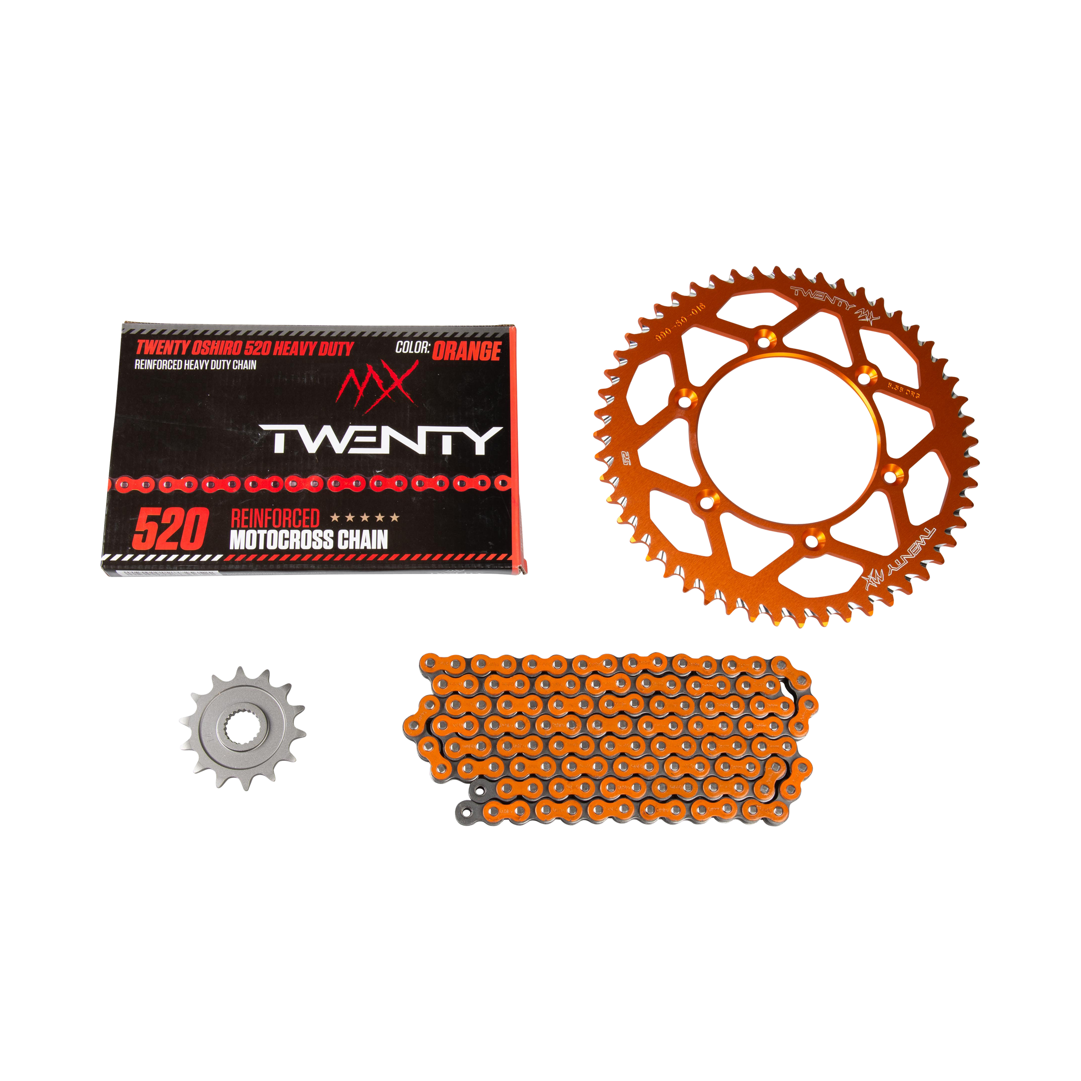 MX Twenty Delta 520 Oshiro Chain & Sprocket Kit Orange - Buy now 