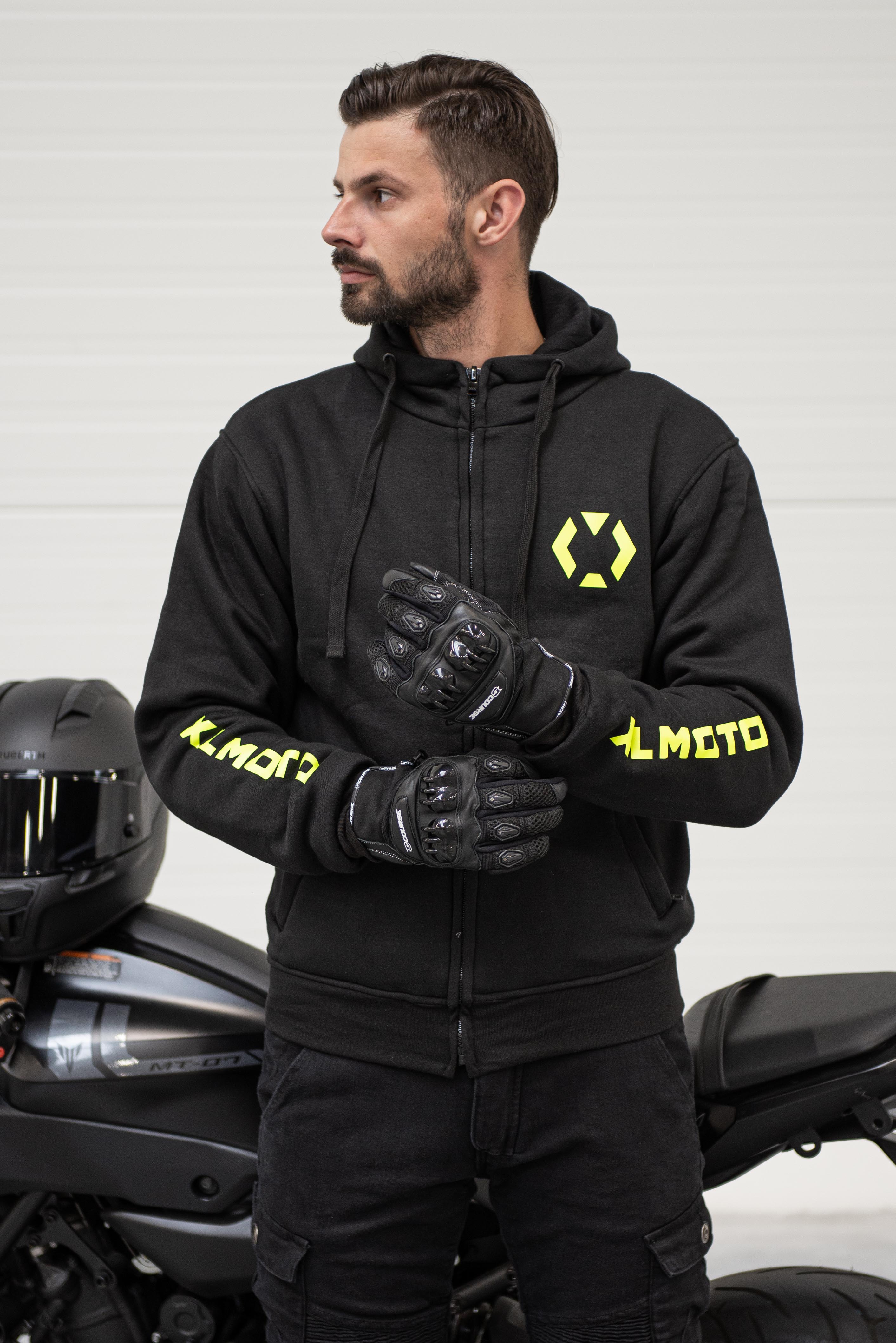XLMOTO Motorrad Hoodie Aramidverstärkt Schwarz Gelb Jetzt XLMOTO Motorrad Sweatshirt Aramidverstärkt Schwarz Gelb