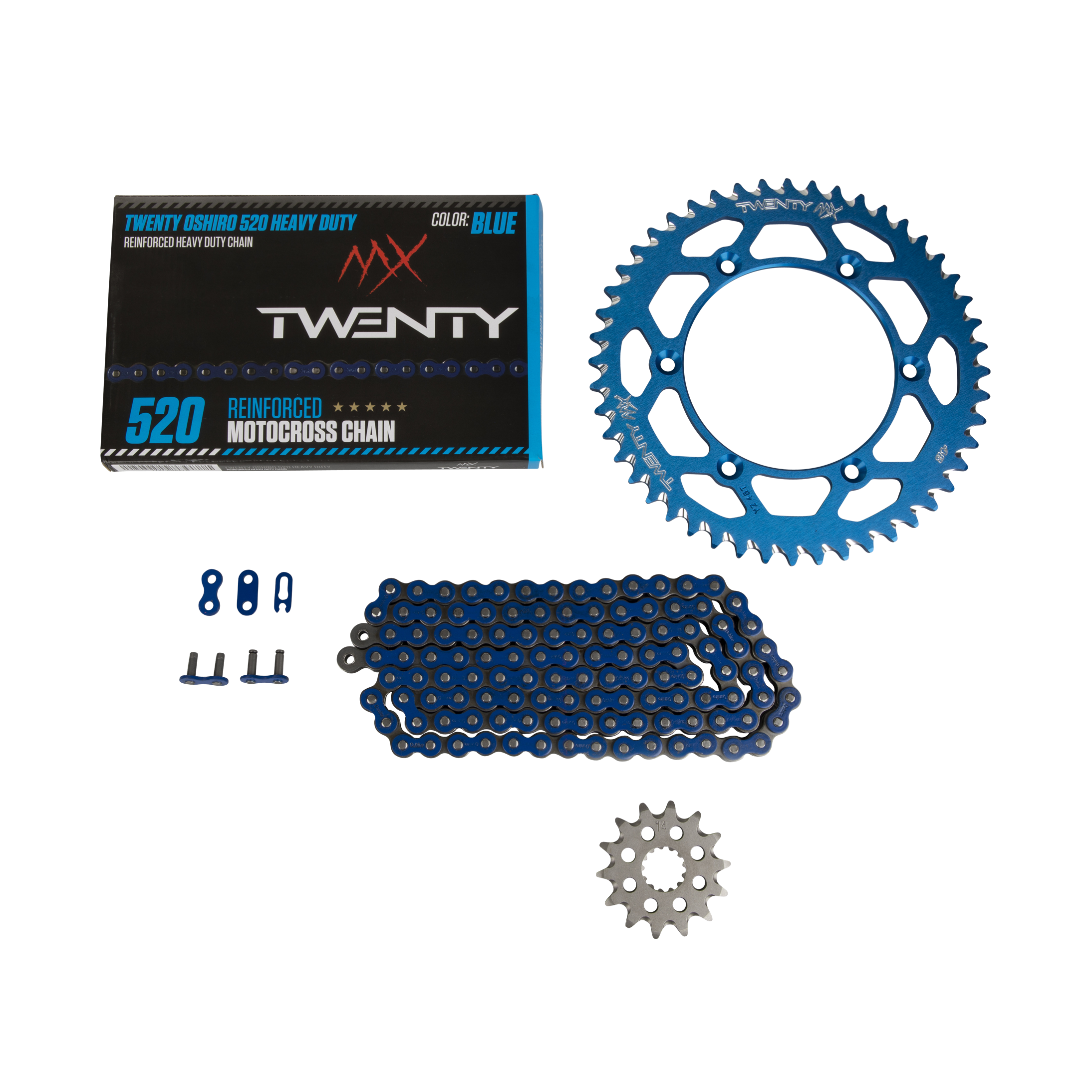 MX Twenty Oshiro 520 HD Heavy Duty Chain & Sprocket Kit Blue - Buy now, get  56% off