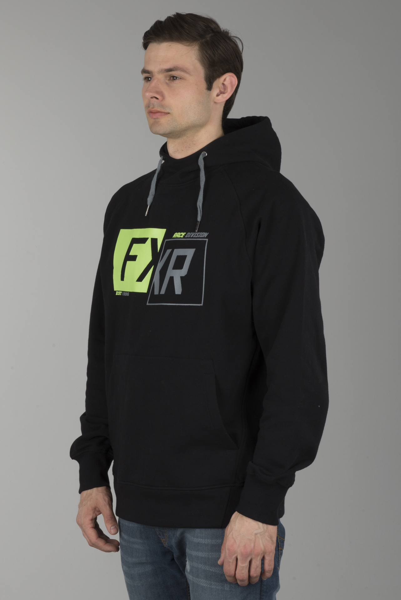 grey and lime green hoodie