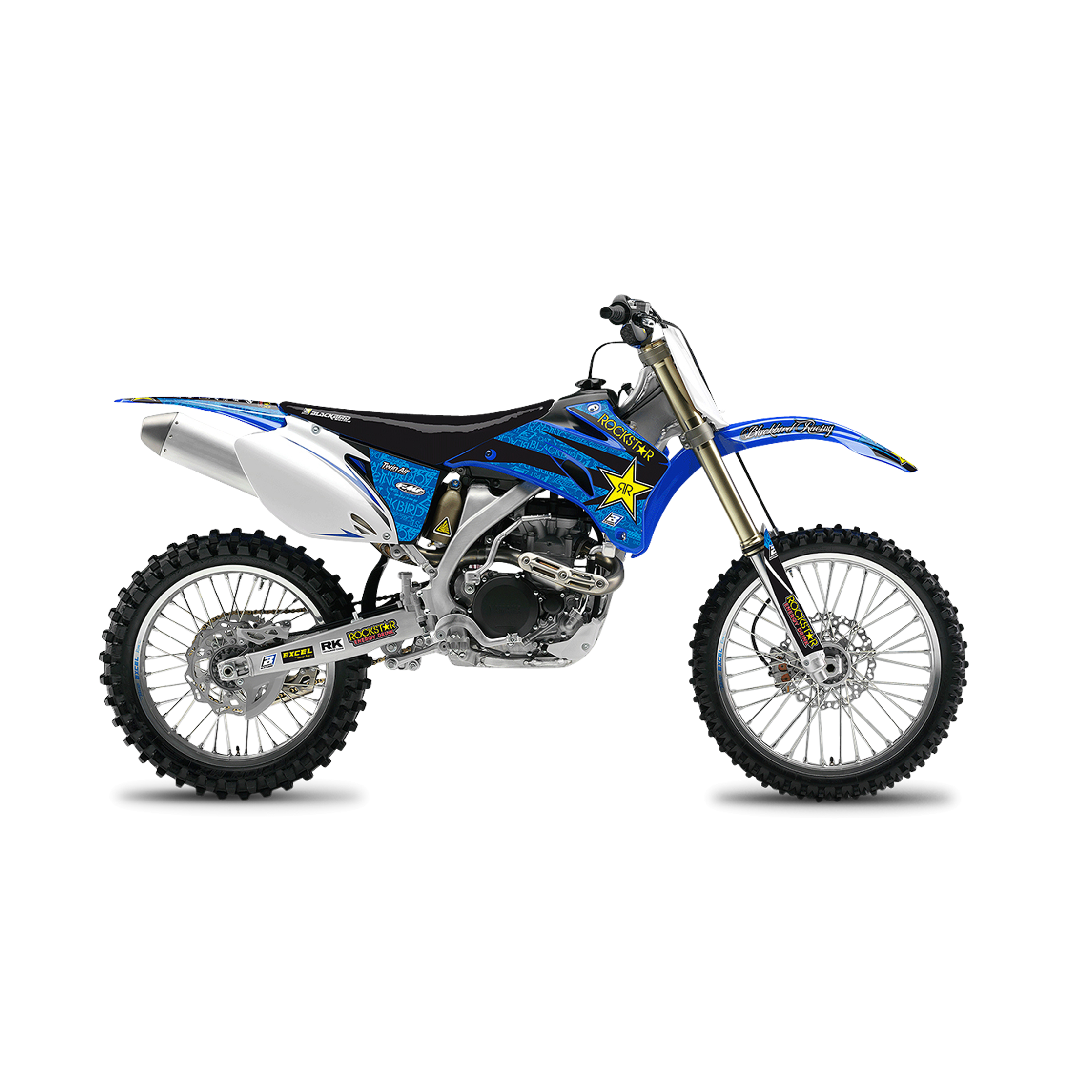 Complete Stickerset + Zadelovertrek Blackbird Rockstar Energy Blauw-Geel-Zwart
