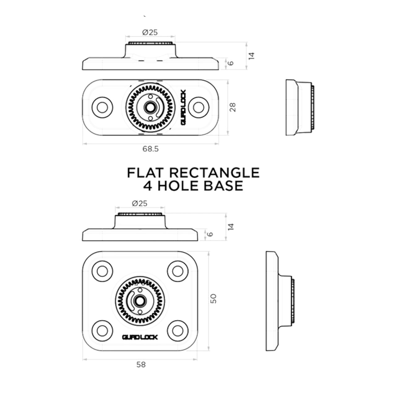 Base Rectangular Plana Quad Lock 360 4 agujeros 