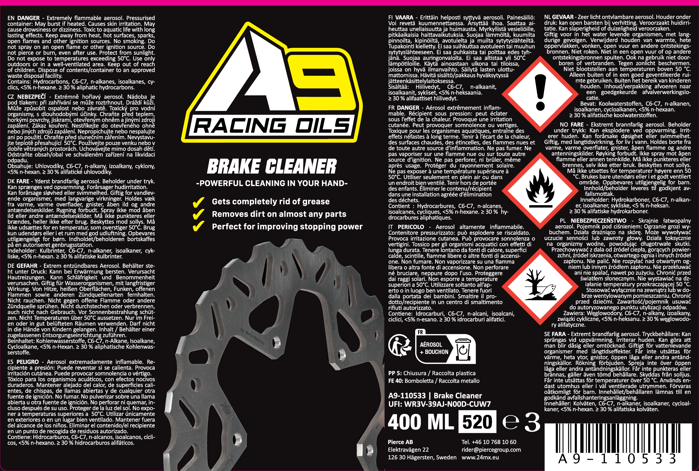 Limpiafrenos A9 Racing 400 ml 