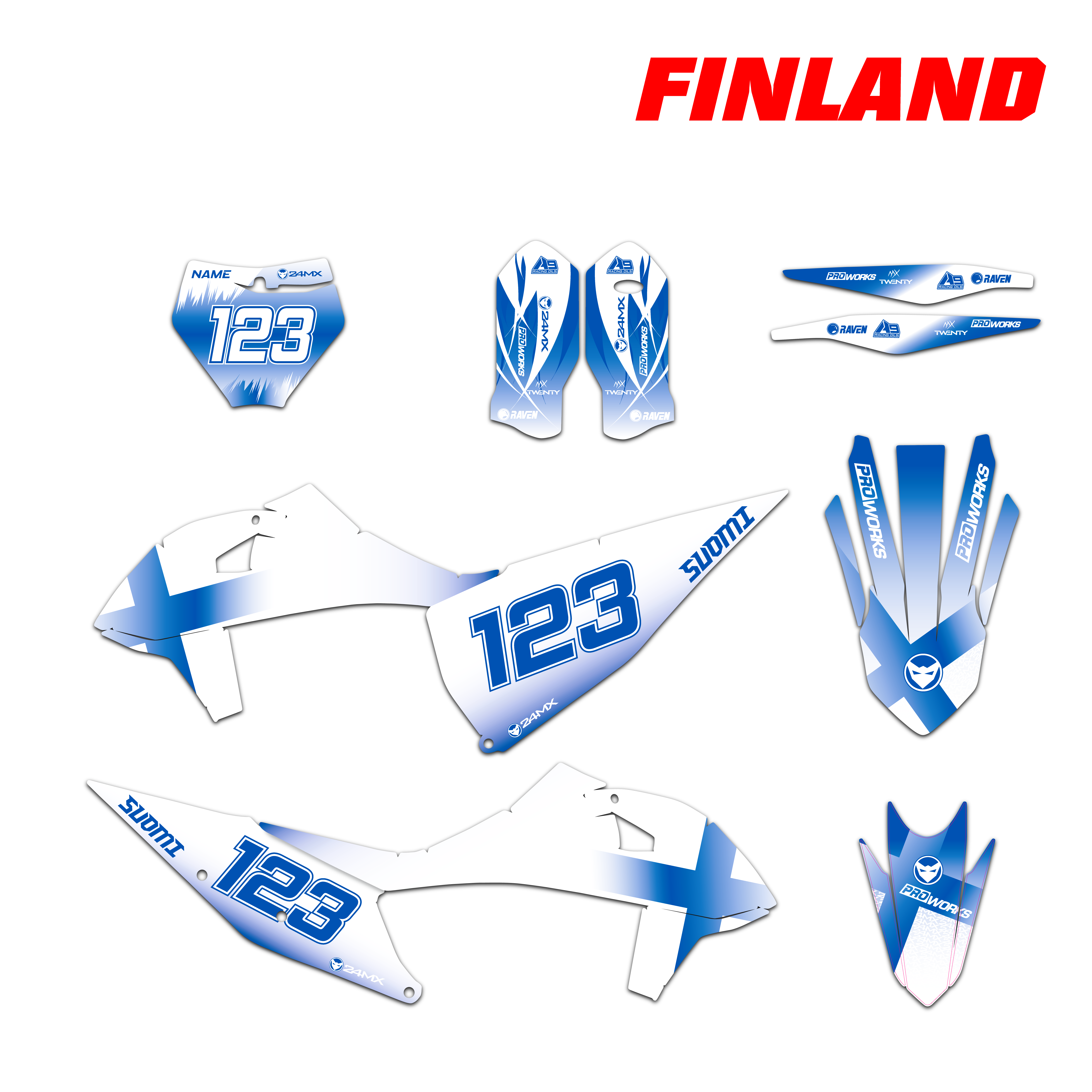 Stickerset 24MX Finland Patriotic met Naam& Nummer