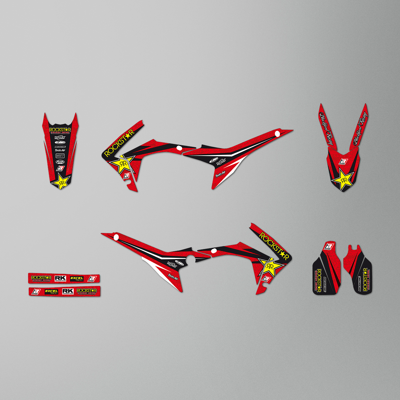 Blackbird Rockstar Energy Complete Decal Kit with Seat Cover Red-Yellow-Black