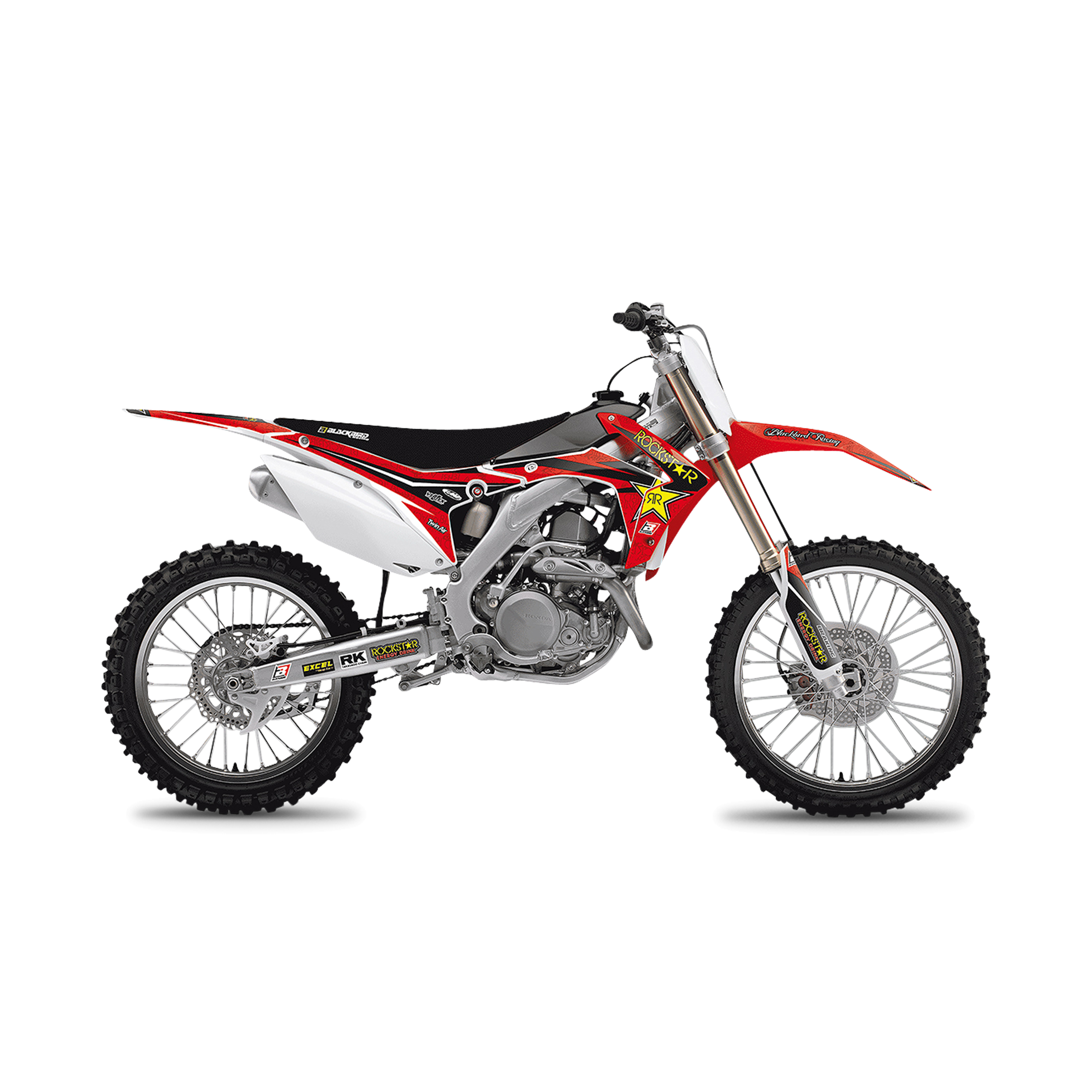 Kit Completo de Adhesivos + Funda de Asiento Blackbird Rockstar Energy Rojo-Amarillo-Negro
