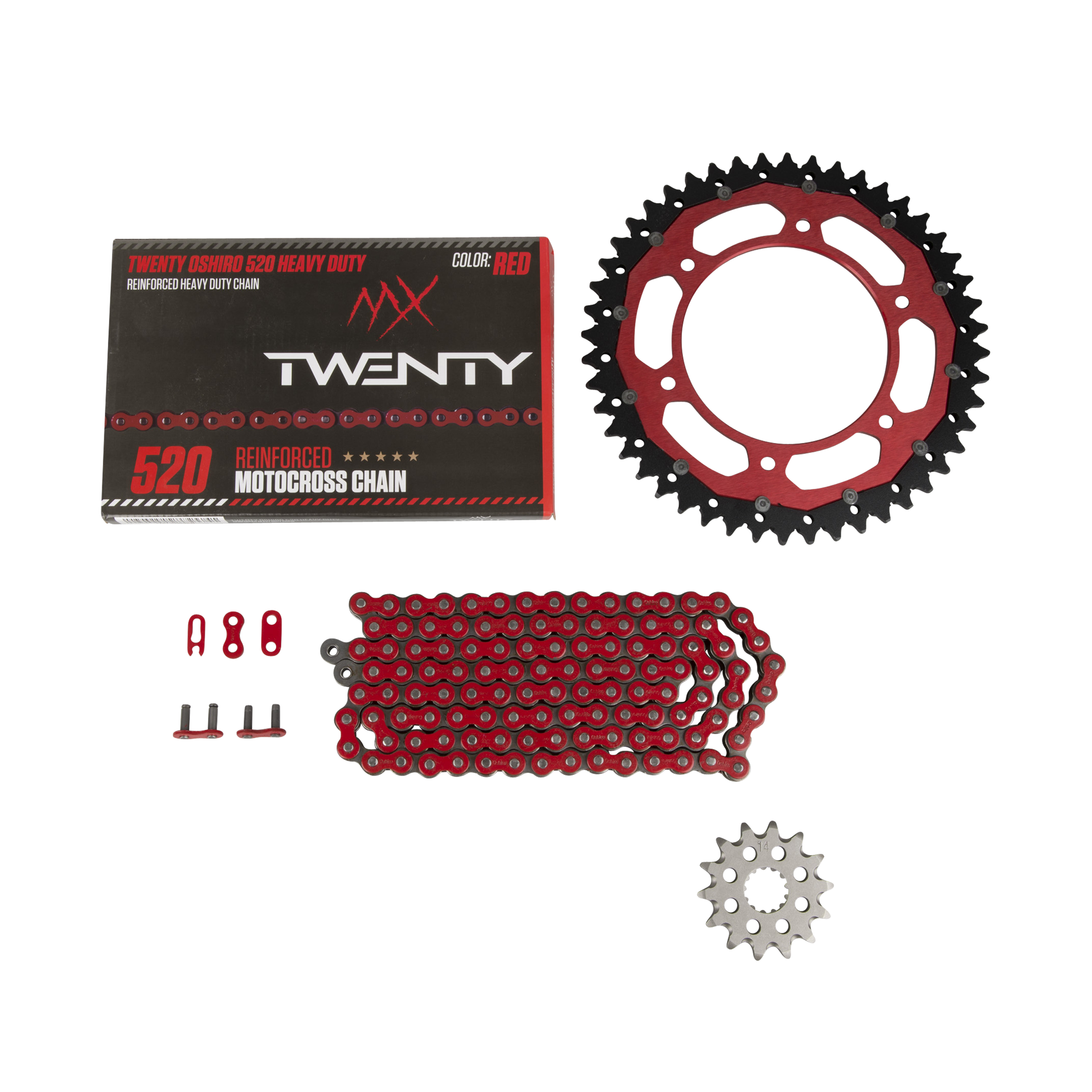 Twenty Oshiro 520 HD/Interlink Chain & Sprocket Kit Red - Buy now, get 29%  off