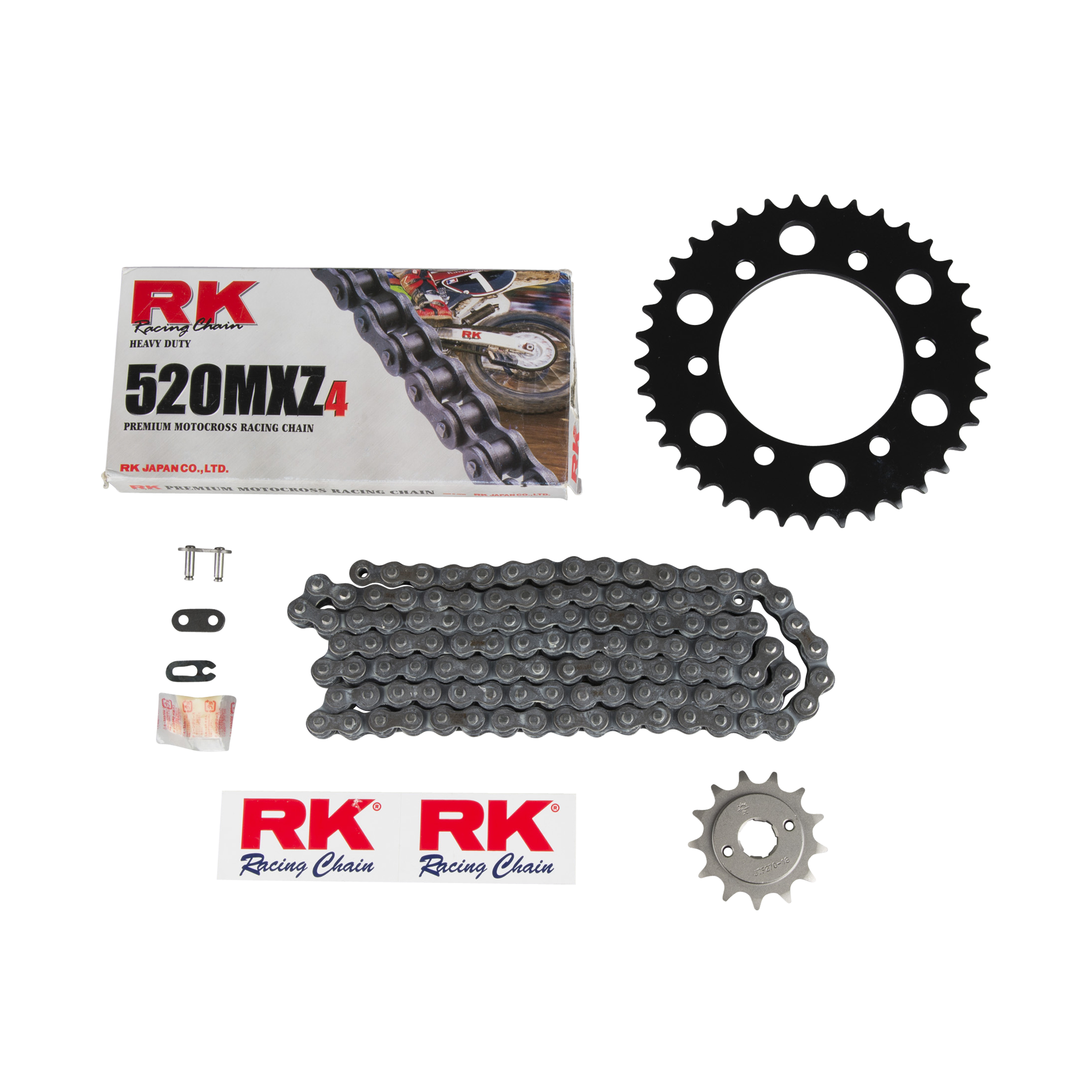 RK Racing Chain 4042-998Z Silver Aluminum Rear Sprocket and 520MXZ4 Chain Race Kit 