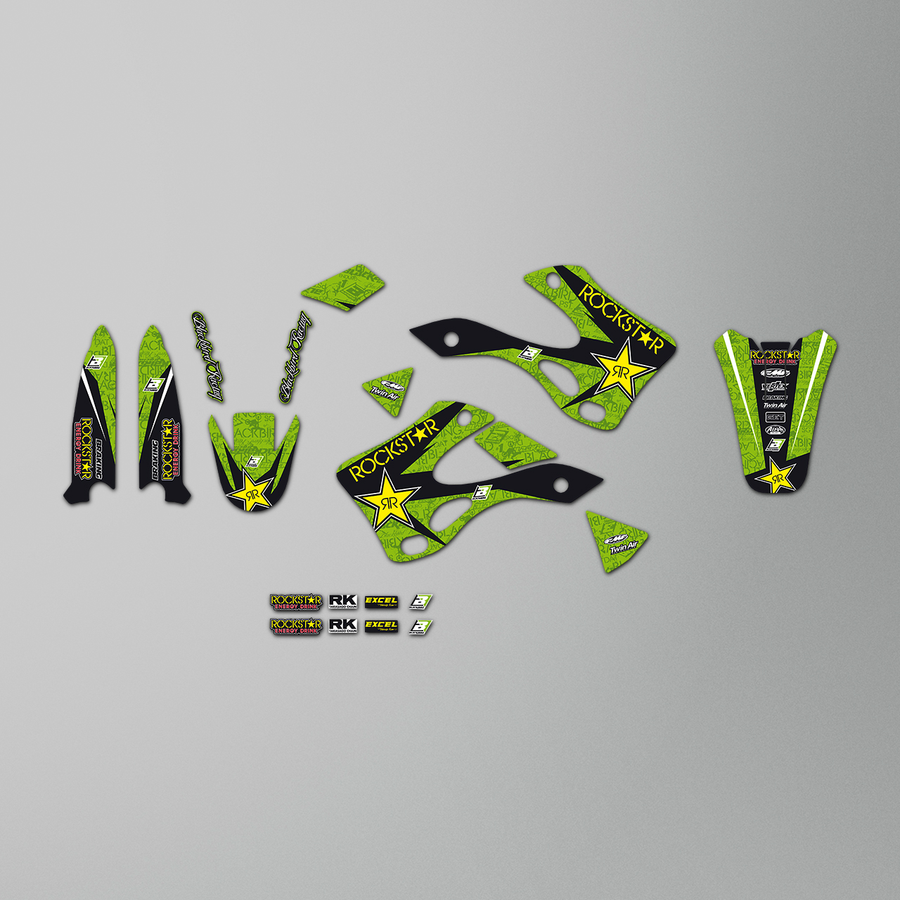 Blackbird Rockstar Energy Complete Decal Kit with Seat Cover Green-Black-Yellow