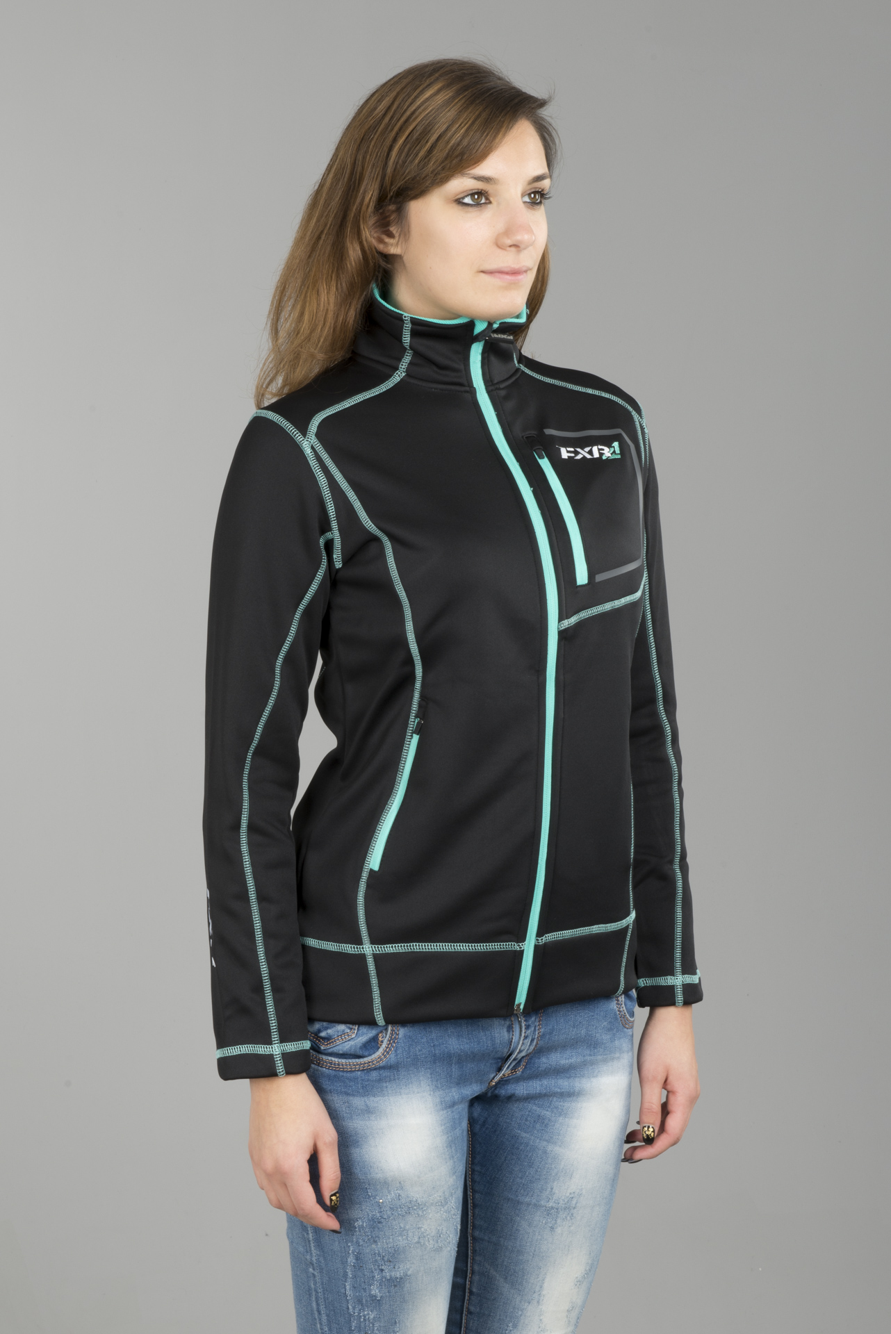 Tröja Zip Up Dam FXR Elevation Tech Svart Mint Tröja Zip Up Dam FXR Elevation Tech Svart Mint