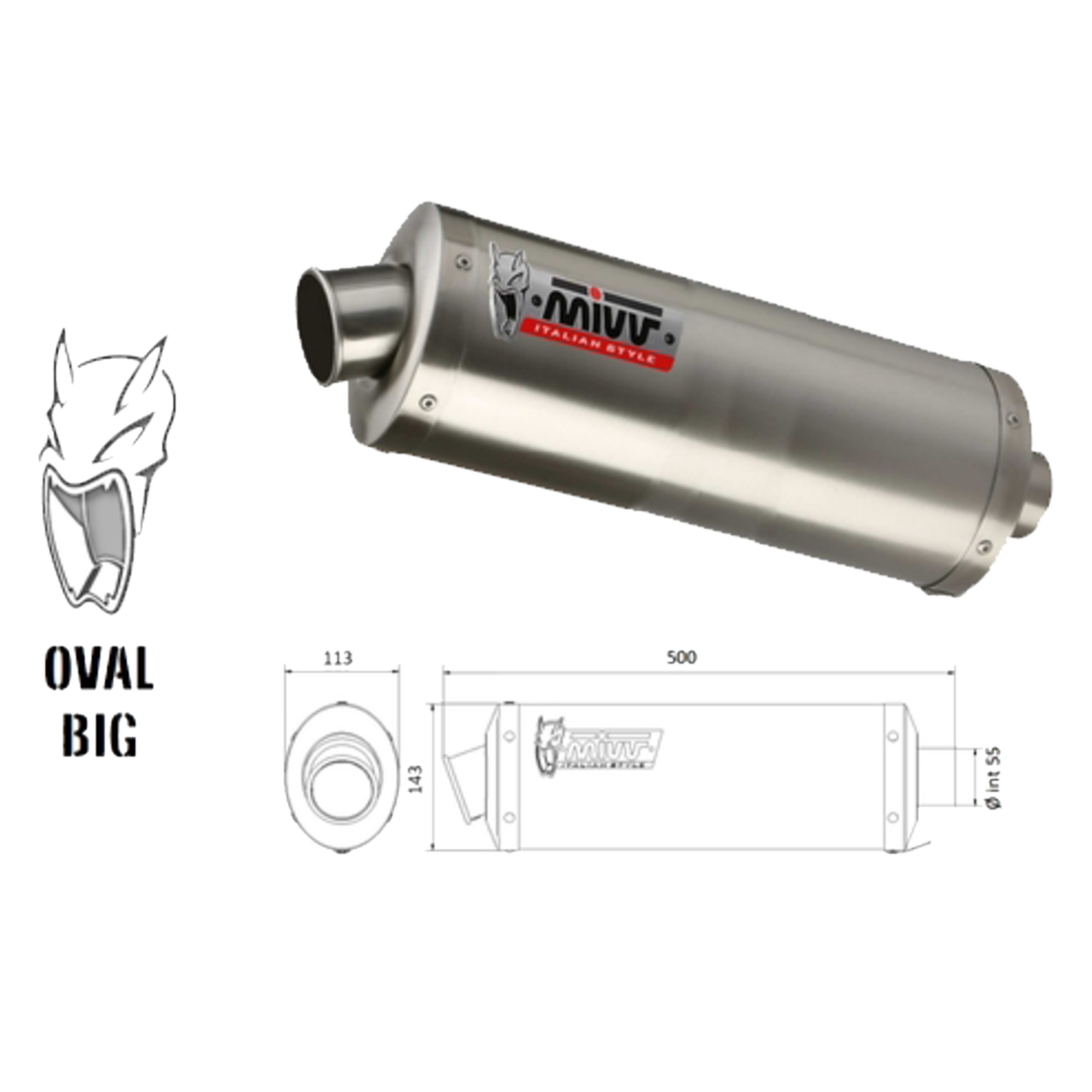 Silenciador Universal Grande Mivv Oval Lado Izquierdo