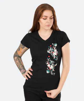 T-shirt met V-hals Dames Lucky 13 Seahorse