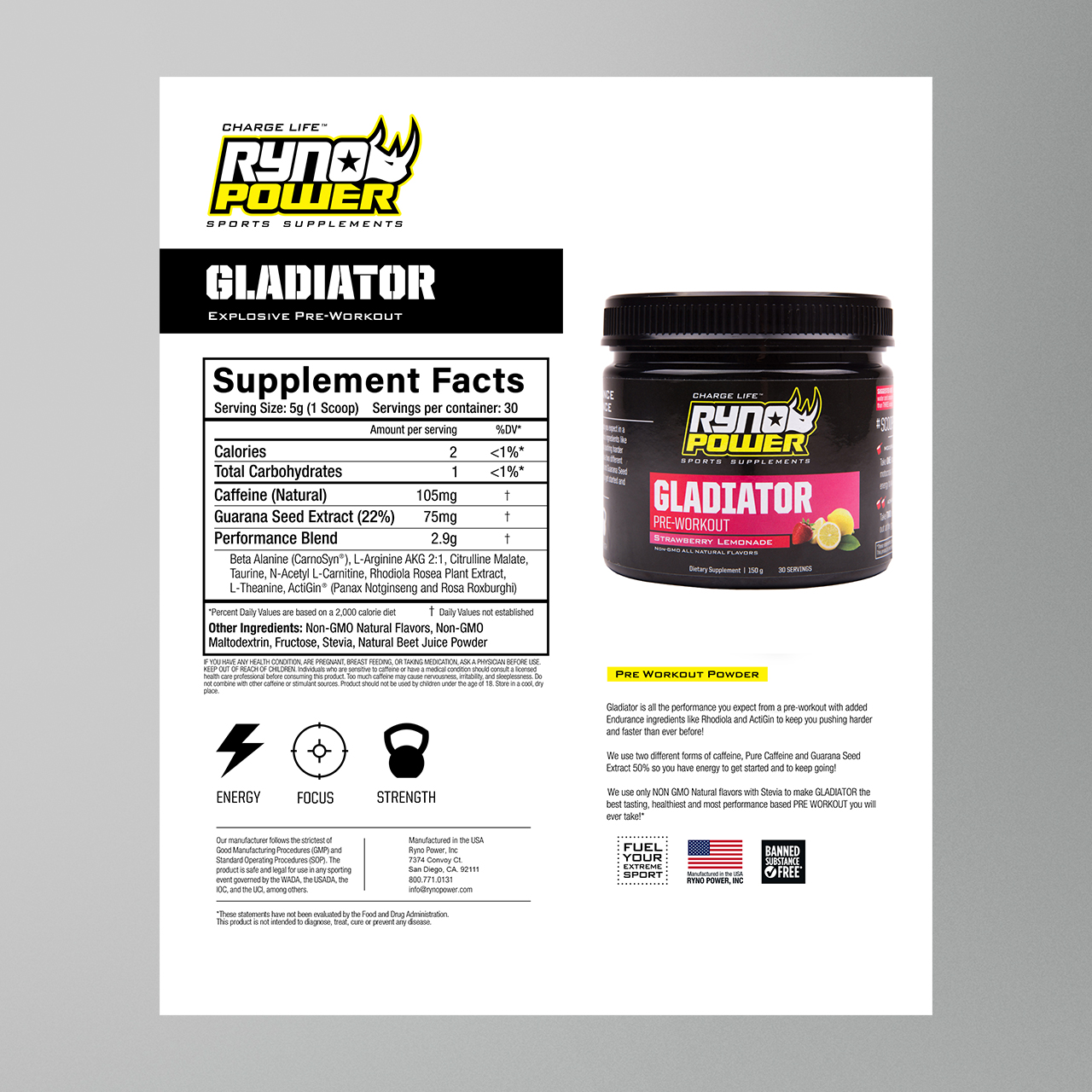 Ryno Power Gladiator Pre-Workout 30 Servings