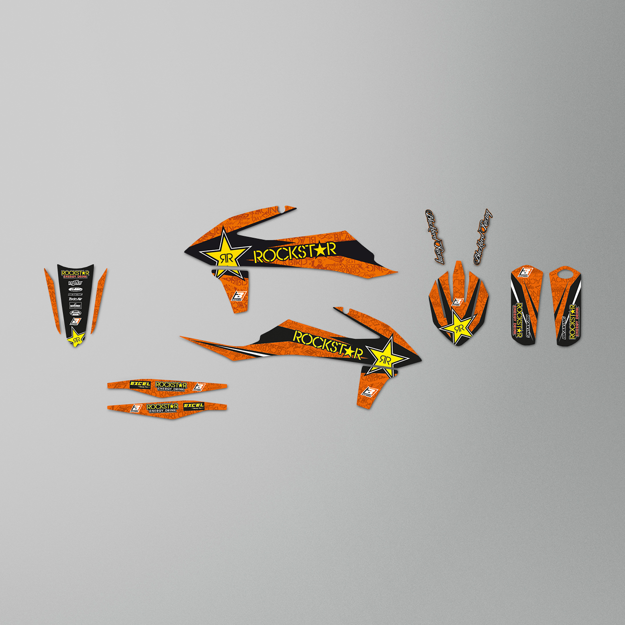 Blackbird Rockstar Energy Complete Decal Kit with Seat Cover Orange-Black-Yellow