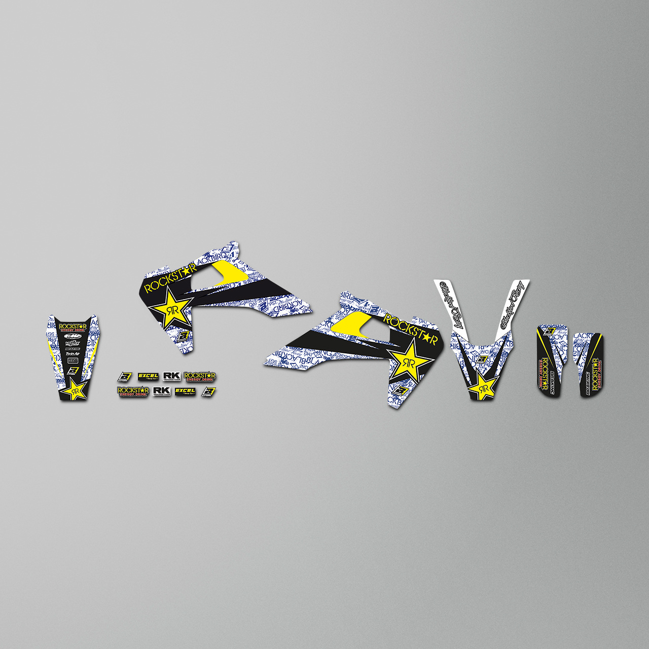Blackbird Rockstar Energy Complete Decal Kit with Seat Cover White-Blue-Black