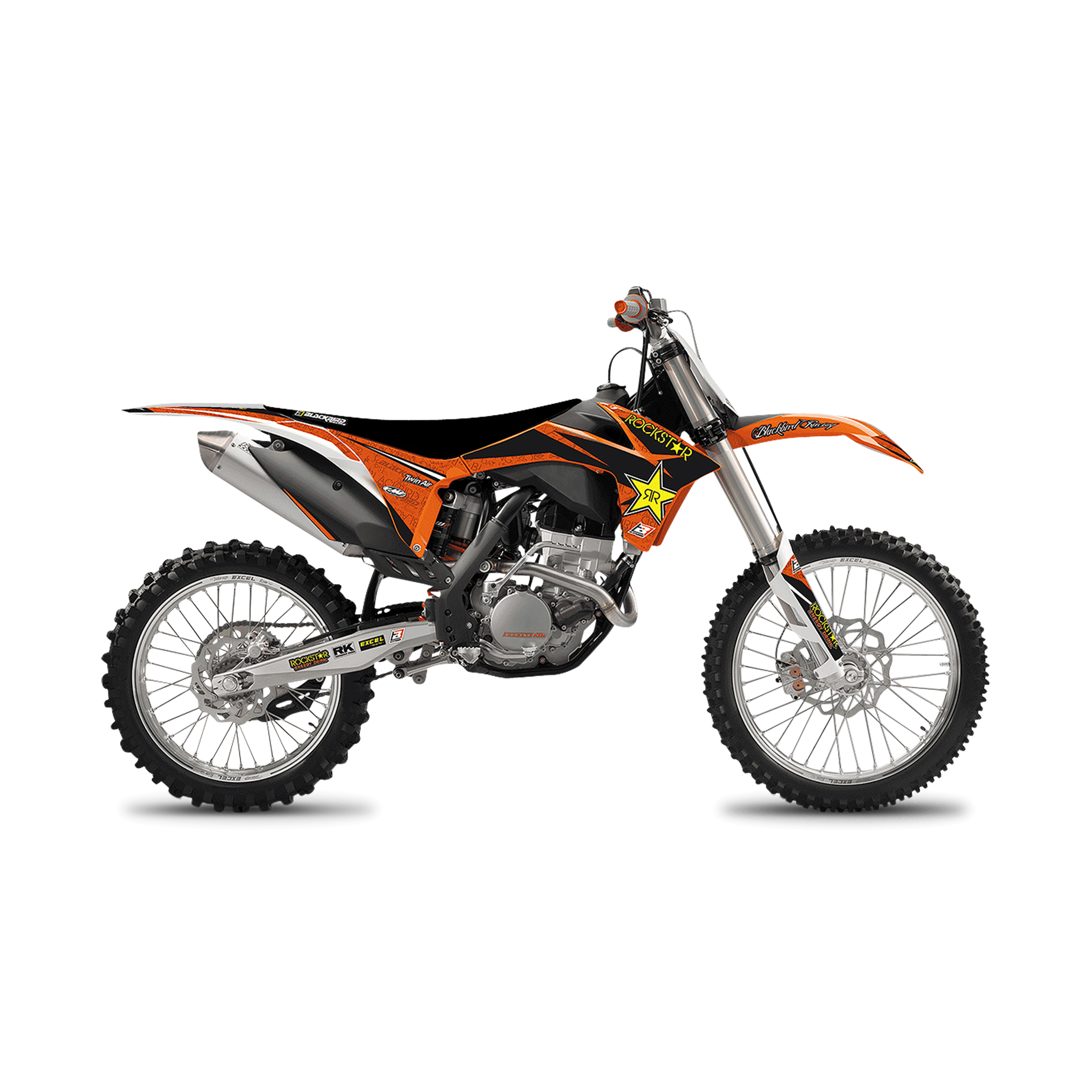 Kit Completo de Adhesivos + Funda de Asiento Blackbird Rockstar Energy Naranja-Negro-Amarillo