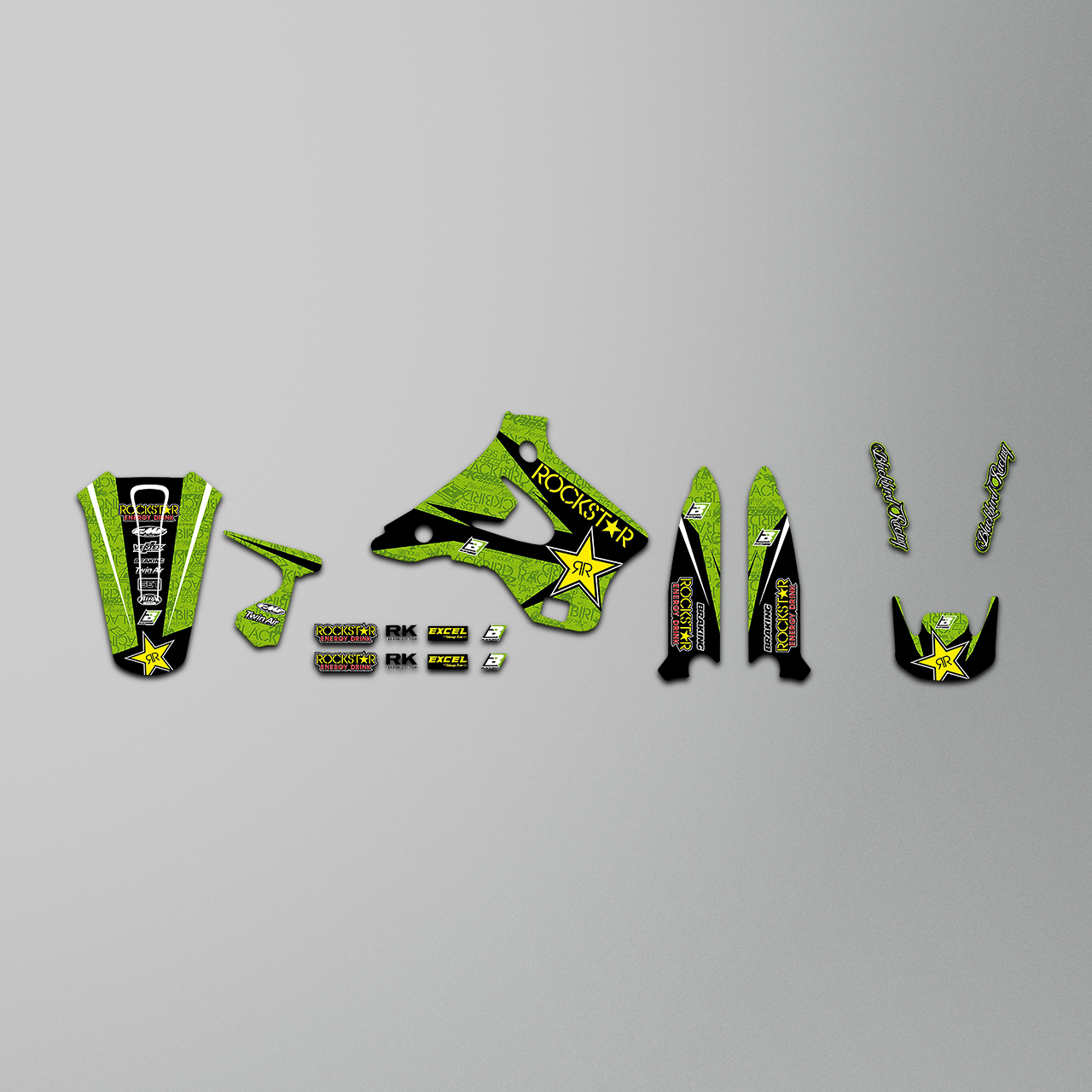 Blackbird Rockstar Energy Complete Decal Kit with Seat Cover Green-Black-Yellow