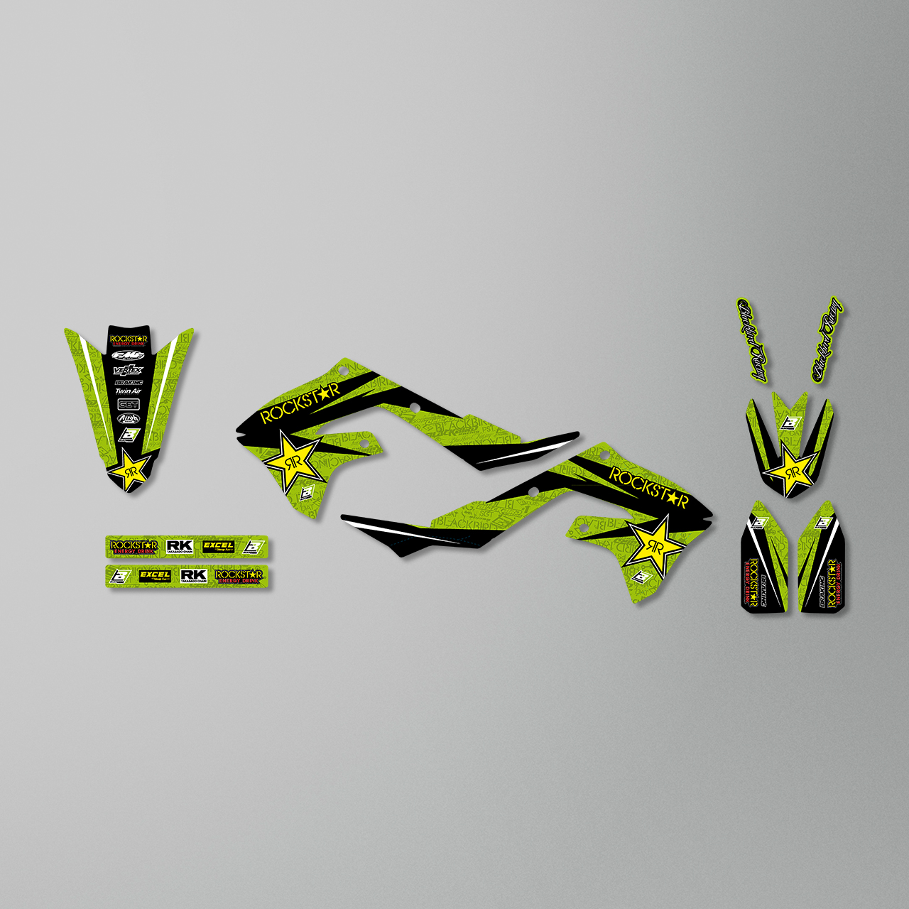 Blackbird Rockstar Energy Complete Decal Kit with Seat Cover Green-Black-Yellow