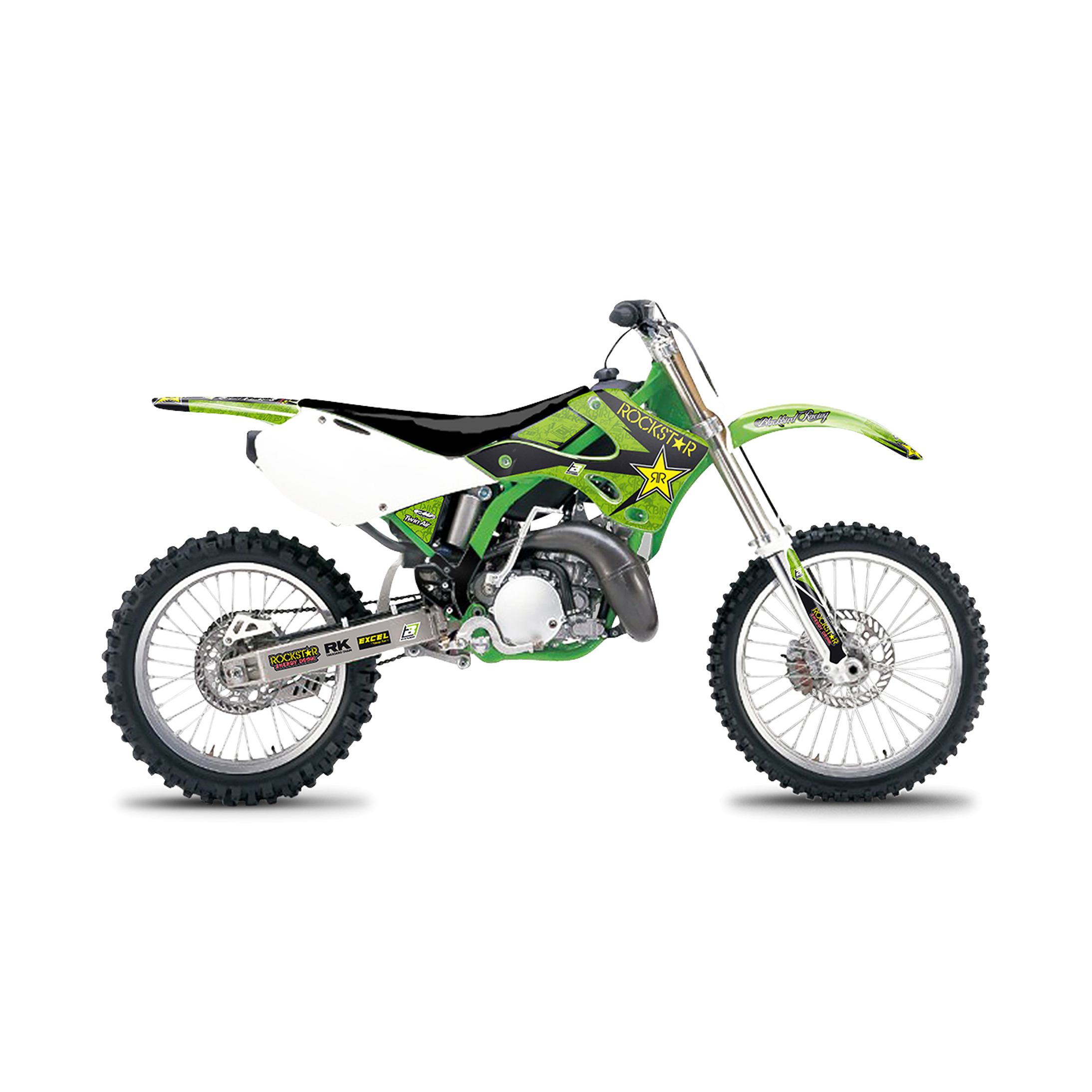 Kit Completo de Adhesivos + Funda de Asiento Blackbird Rockstar Energy Verde-Amarillo-Negro
