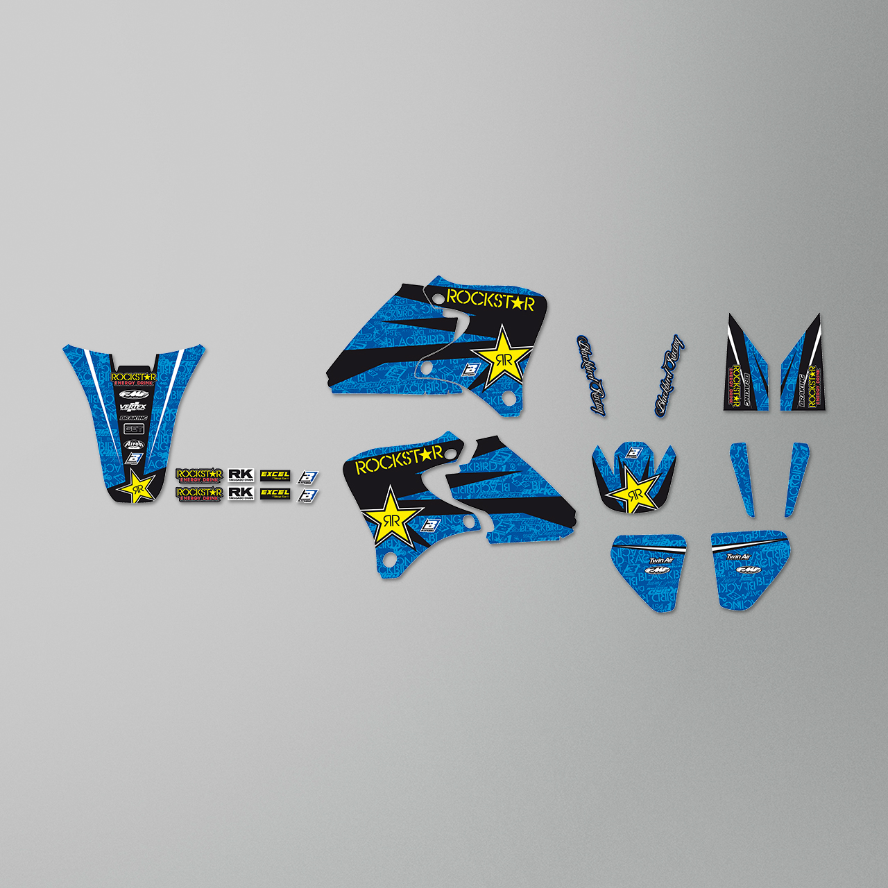 Blackbird Rockstar Energy Complete Decal Kit with Seat Cover Blue-Black-Yellow
