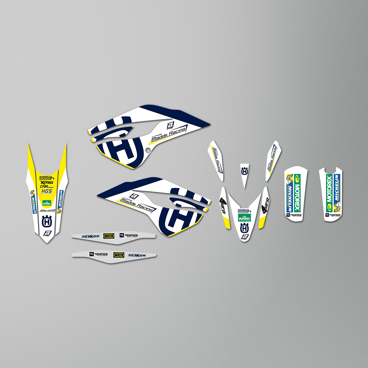Blackbird Replica Maddii Racing 2018 Complete Decal Kit with Seat Cover White-Yellow-Blue