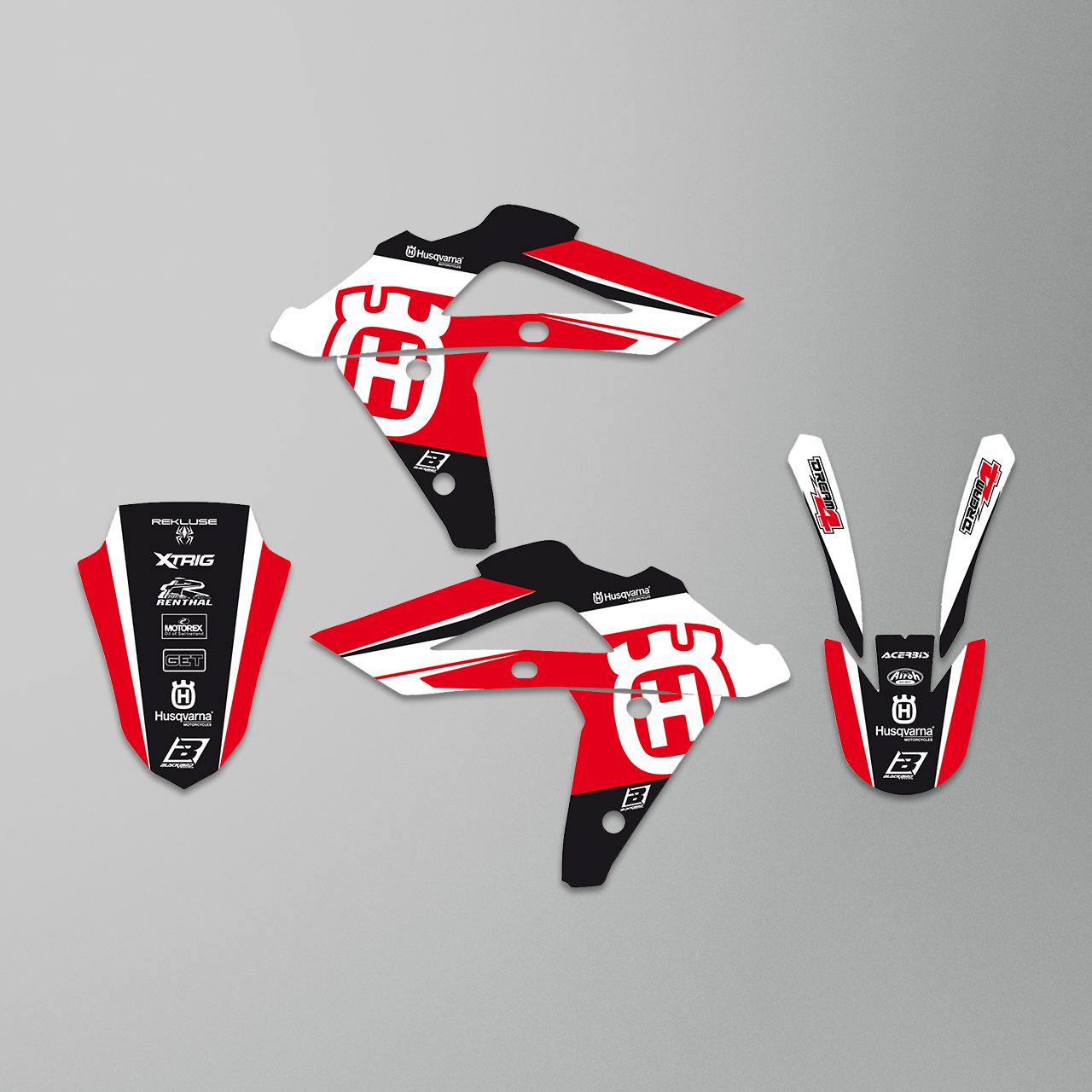 Complete Stickerset + Zadelovertrek Blackbird Dream 4 Wit–Rood-Zwart