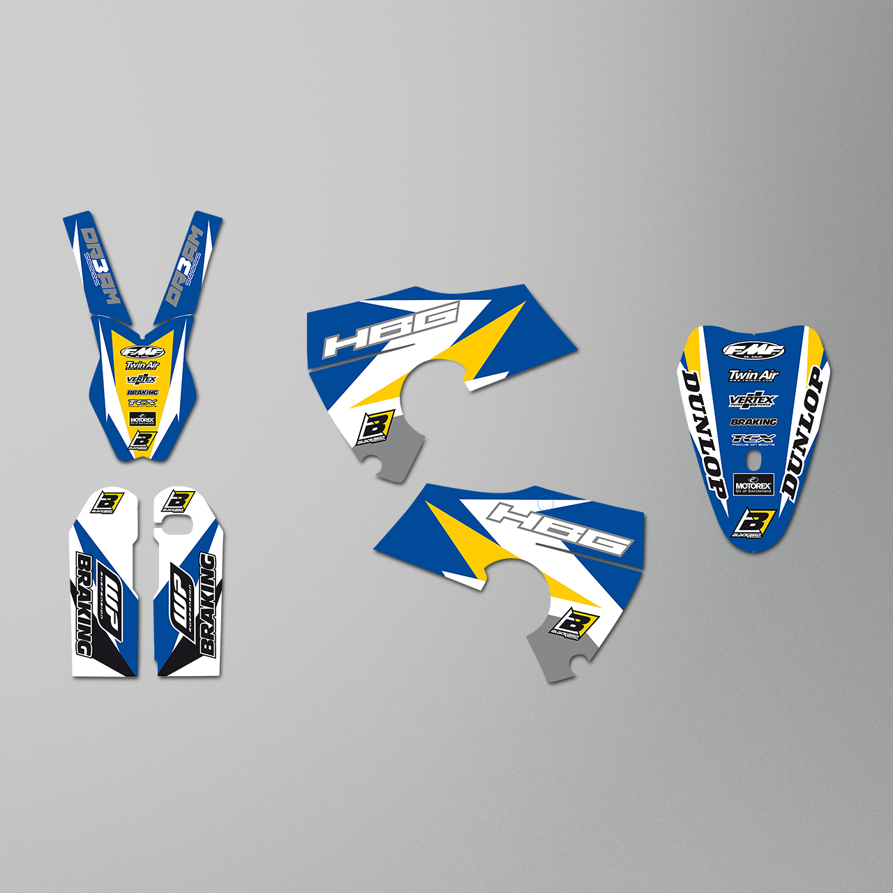 Complete Stickerset + Zadelovertrek Blackbird Dream 3 Blauw-Geel-Wit
