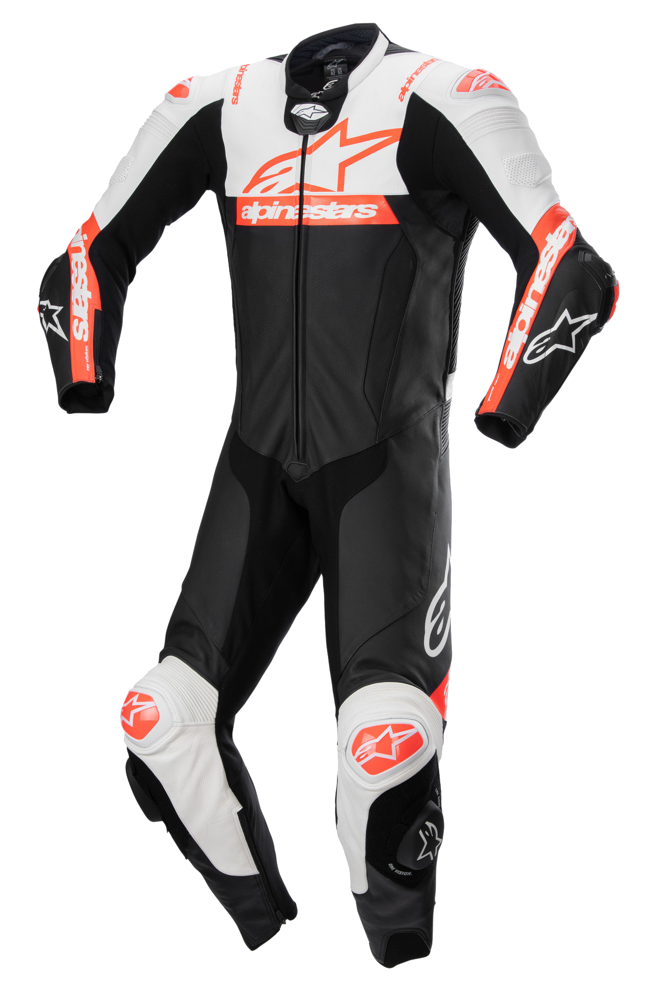 Alpinestars Missile V2 Ward 1 PC Läder MC-Skinnställ Svart-Vit-Röd Fluo""