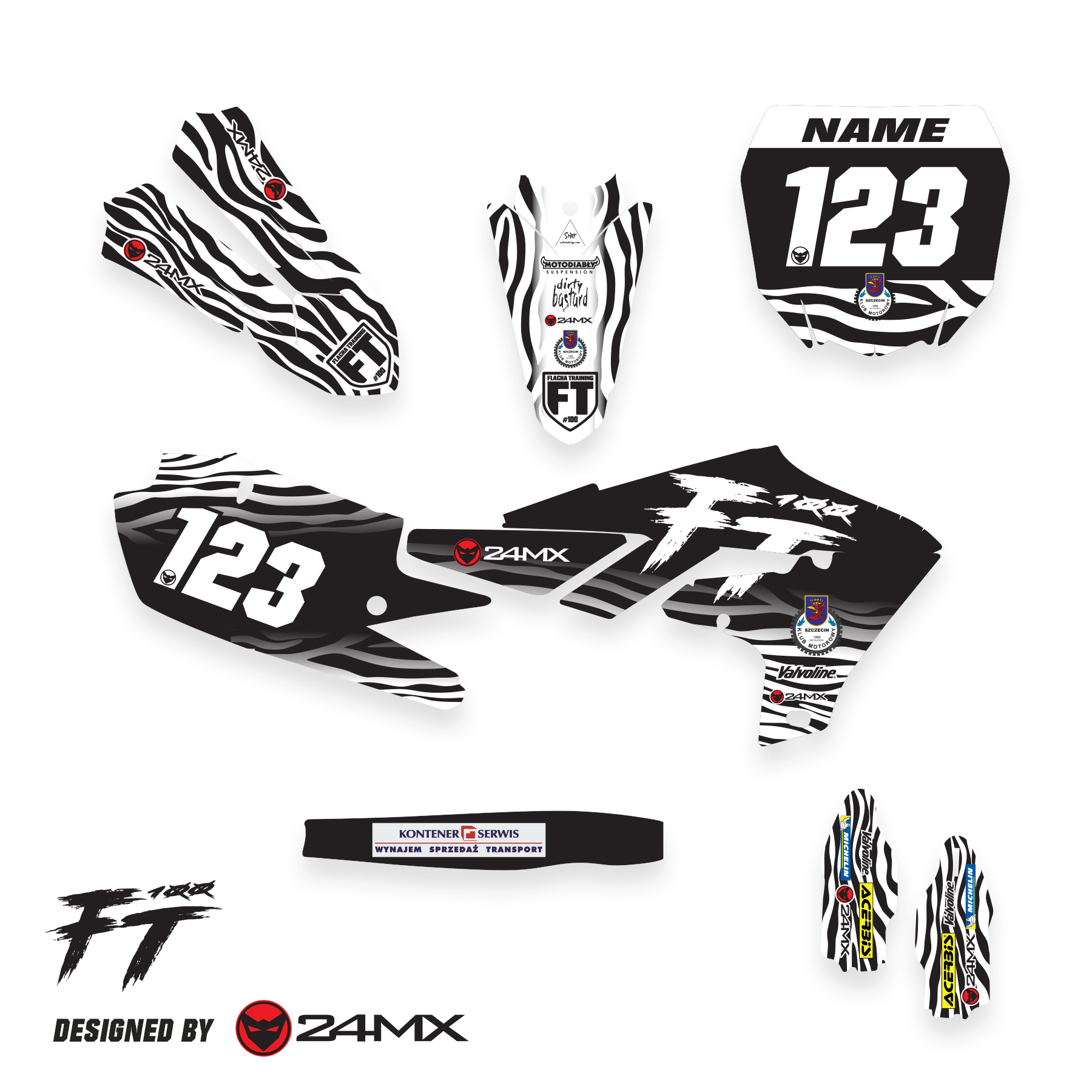 Zebra Stickerset 24MX met Naam & Nummer