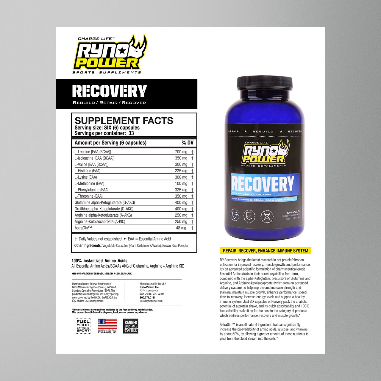 Suplemento Ryno Power Recovery 200 Tabletas