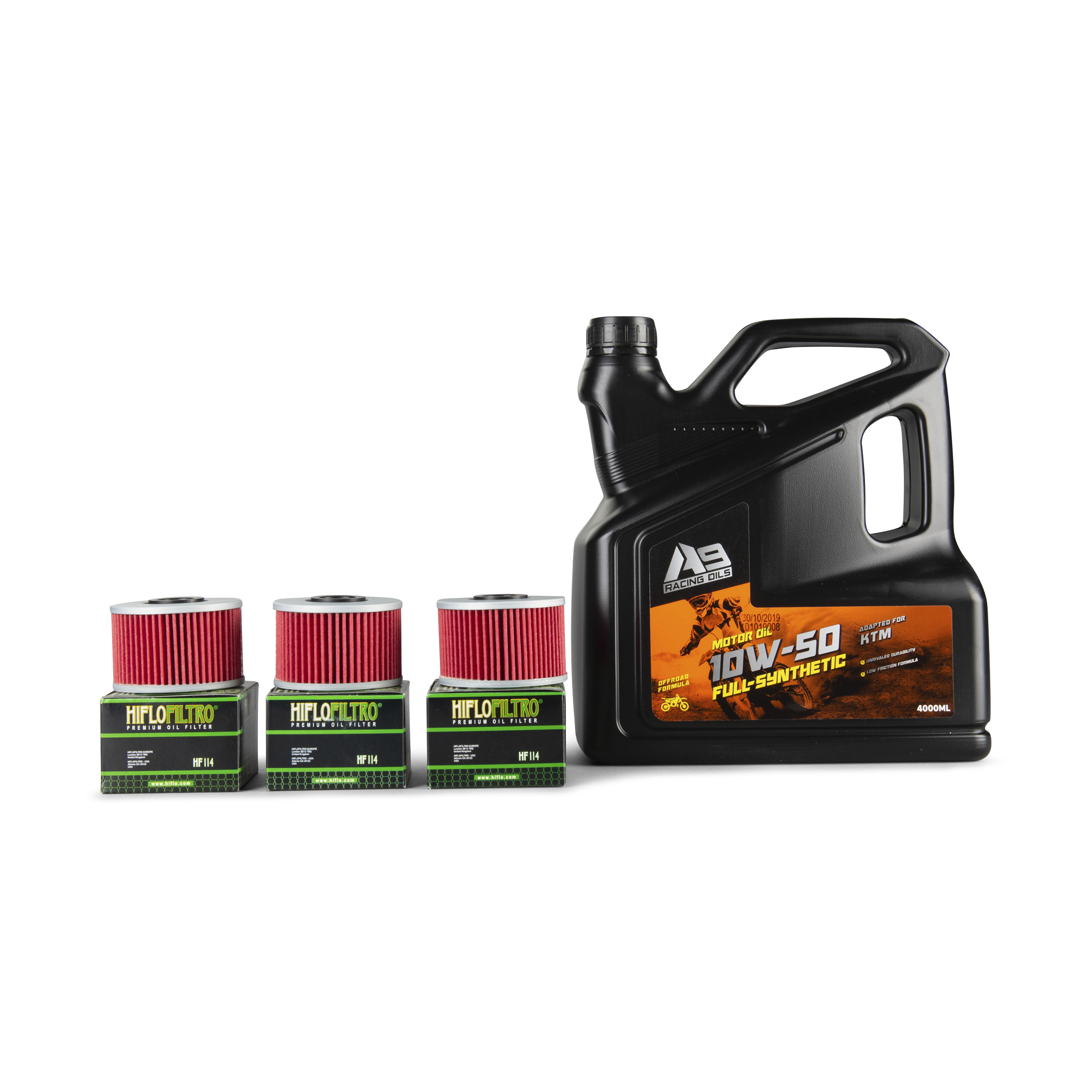 Aceite De Motor A9 Racing KTM 4L Pack 3 Filtros De Aceite HIFLO