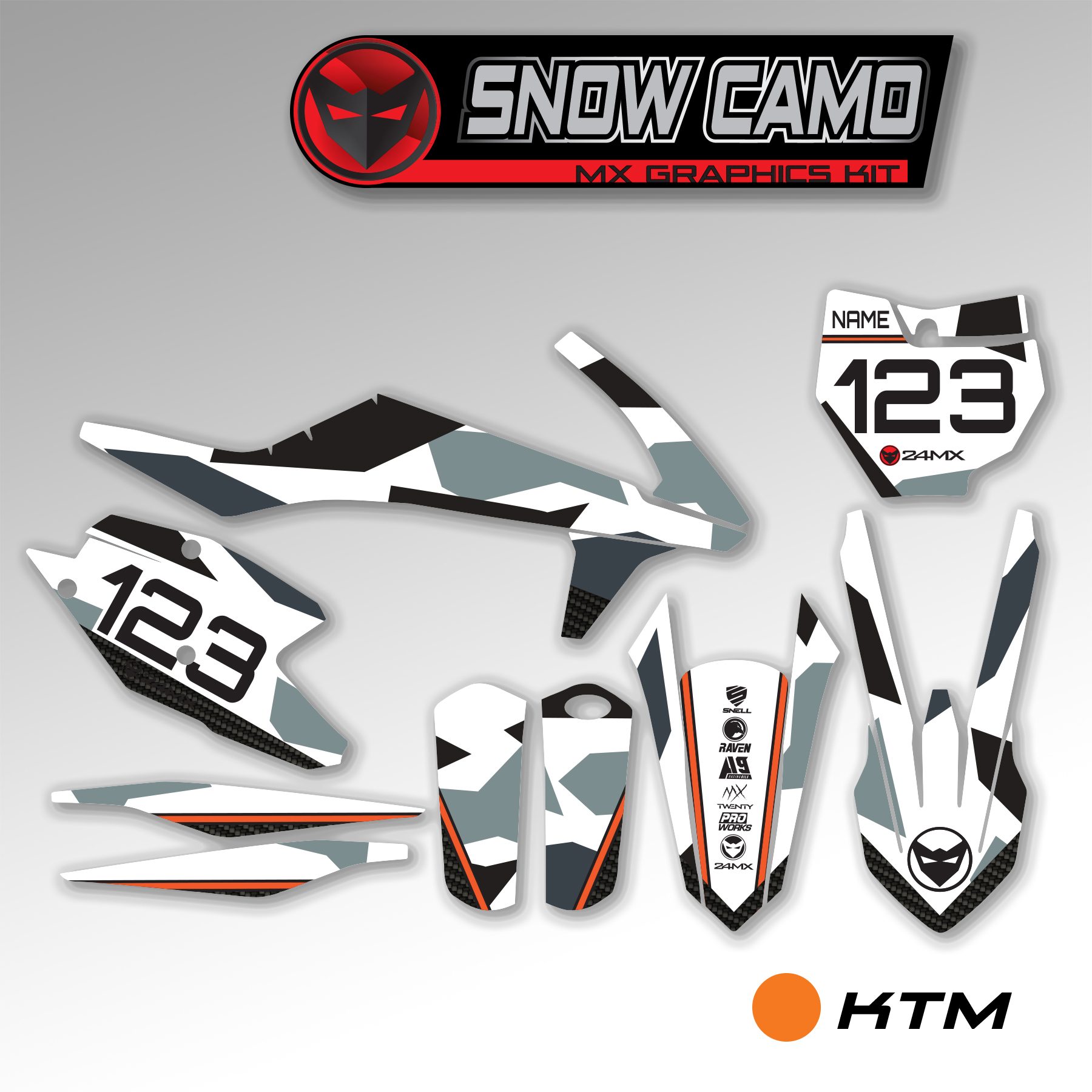 Juego de Adhesivos Completo 24MX Camuflaje Nieve + Adhesivos Portanúmeros