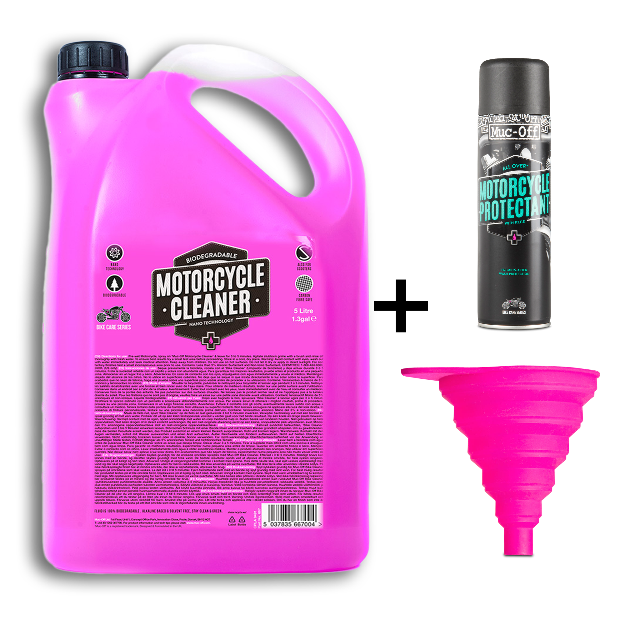 Muc-Off Nano Tech Reiniger + Opvouwbare Trechter + Motor Beschermer 500ml