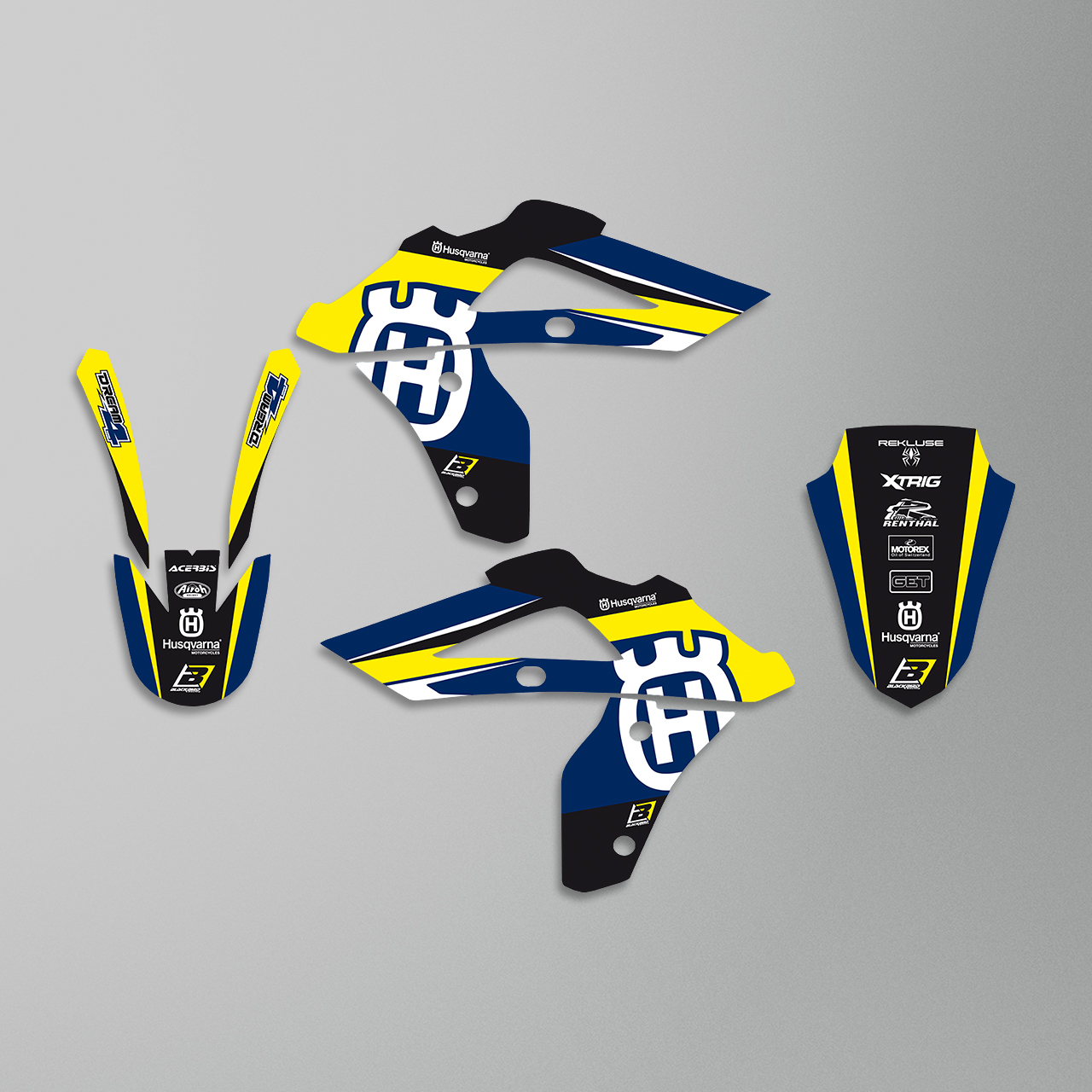 Complete Stickerset + Zadelovertrek Blackbird Dream 4 Blauw-Geel-Wit