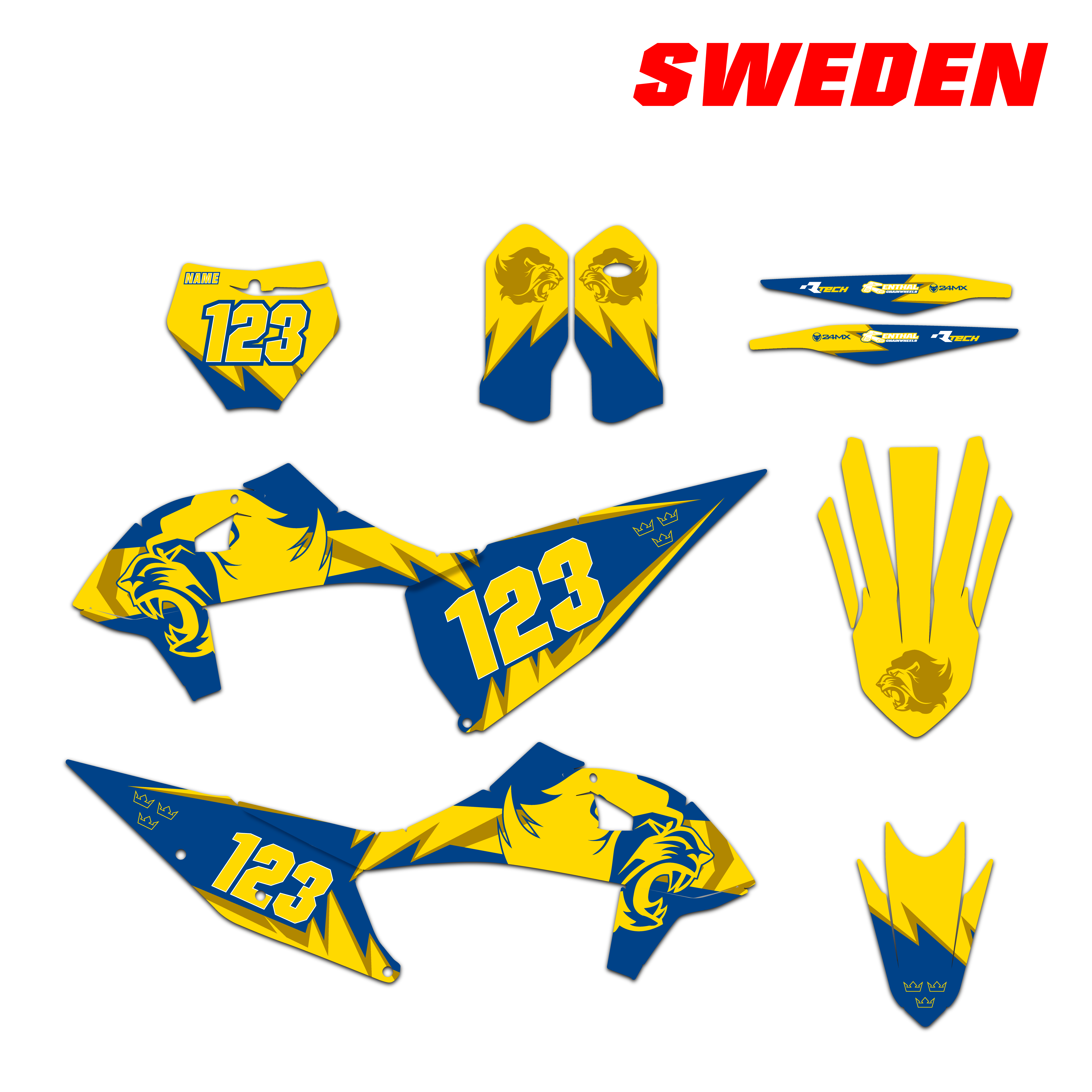Kit de Adhesivos 24MX Sweden Patriotic con Número y Nombre