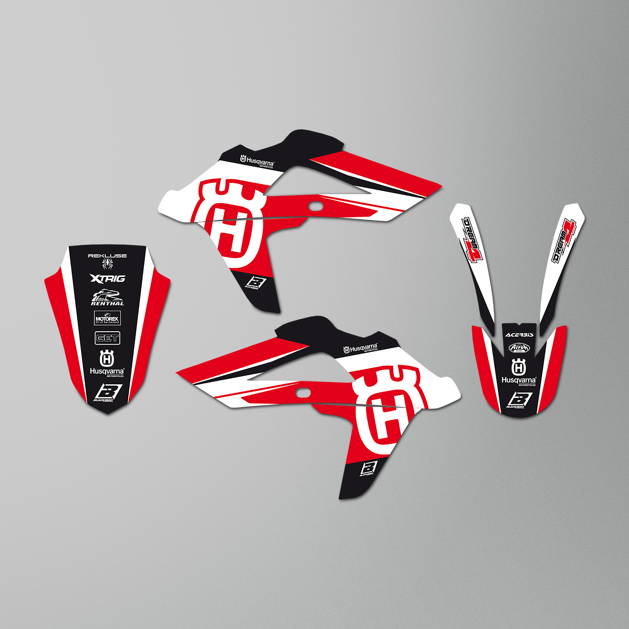 Complete Stickerset + Zadelovertrek Blackbird Dream 4 Rood-Wit-Zwart